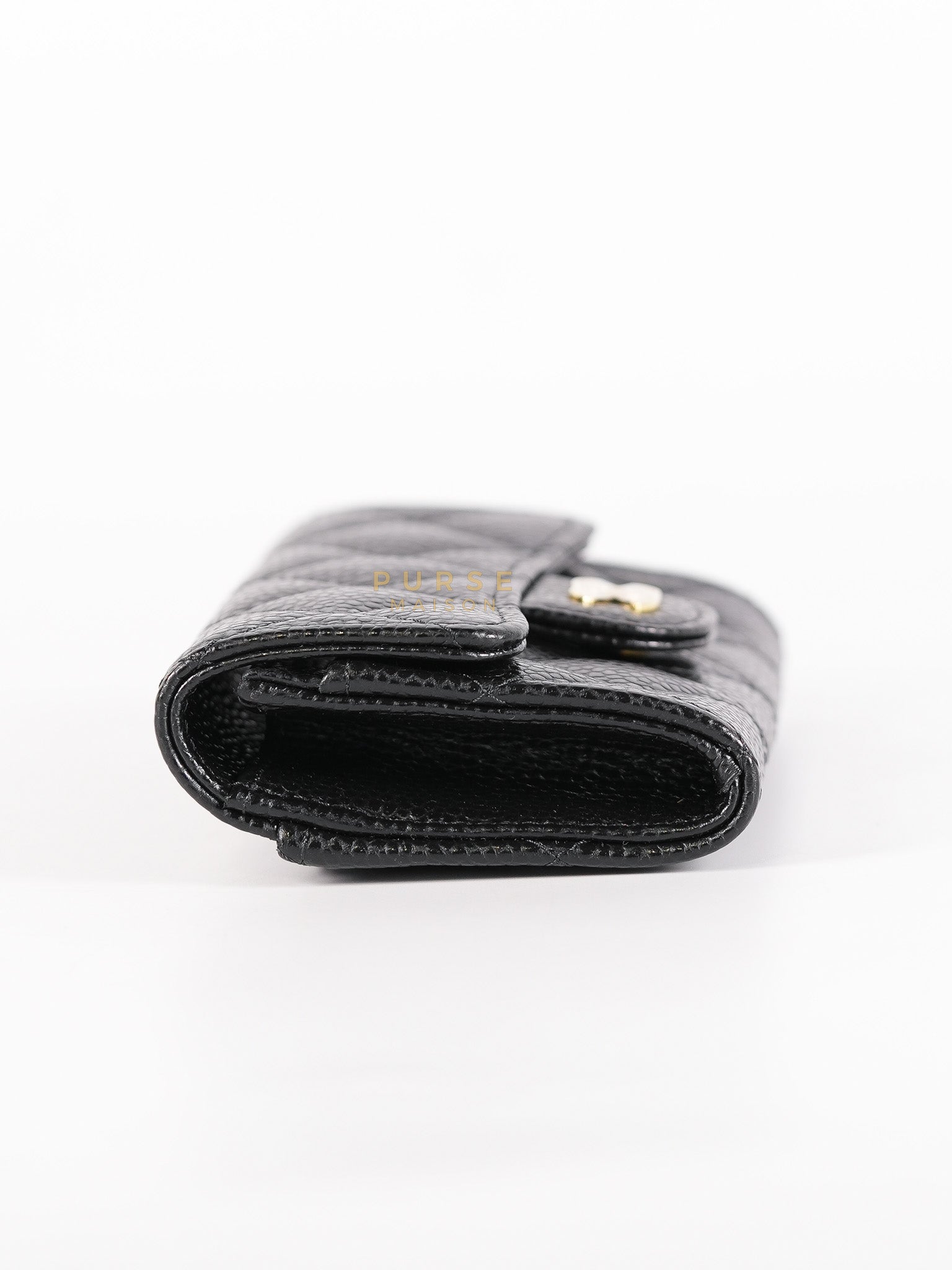 Classic Flap Card Holder in Black Quilted Caviar Leather & Gold Hardware Microchip | Purse Maison Luxury Bags Shop