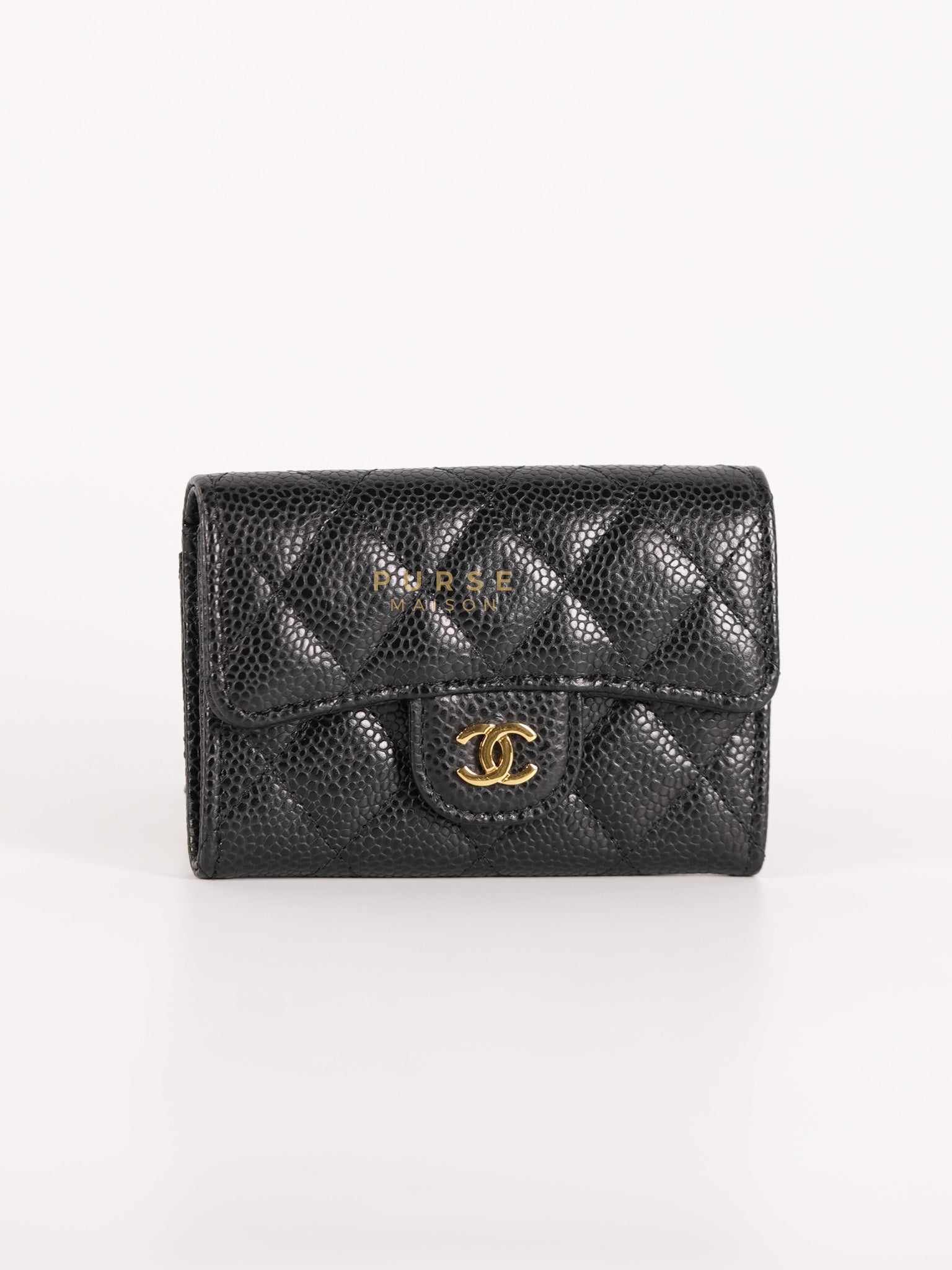 Classic Flap Card Holder in Black Quilted Caviar Leather & Gold Hardware Series 31 | Purse Maison Luxury Bags Shop