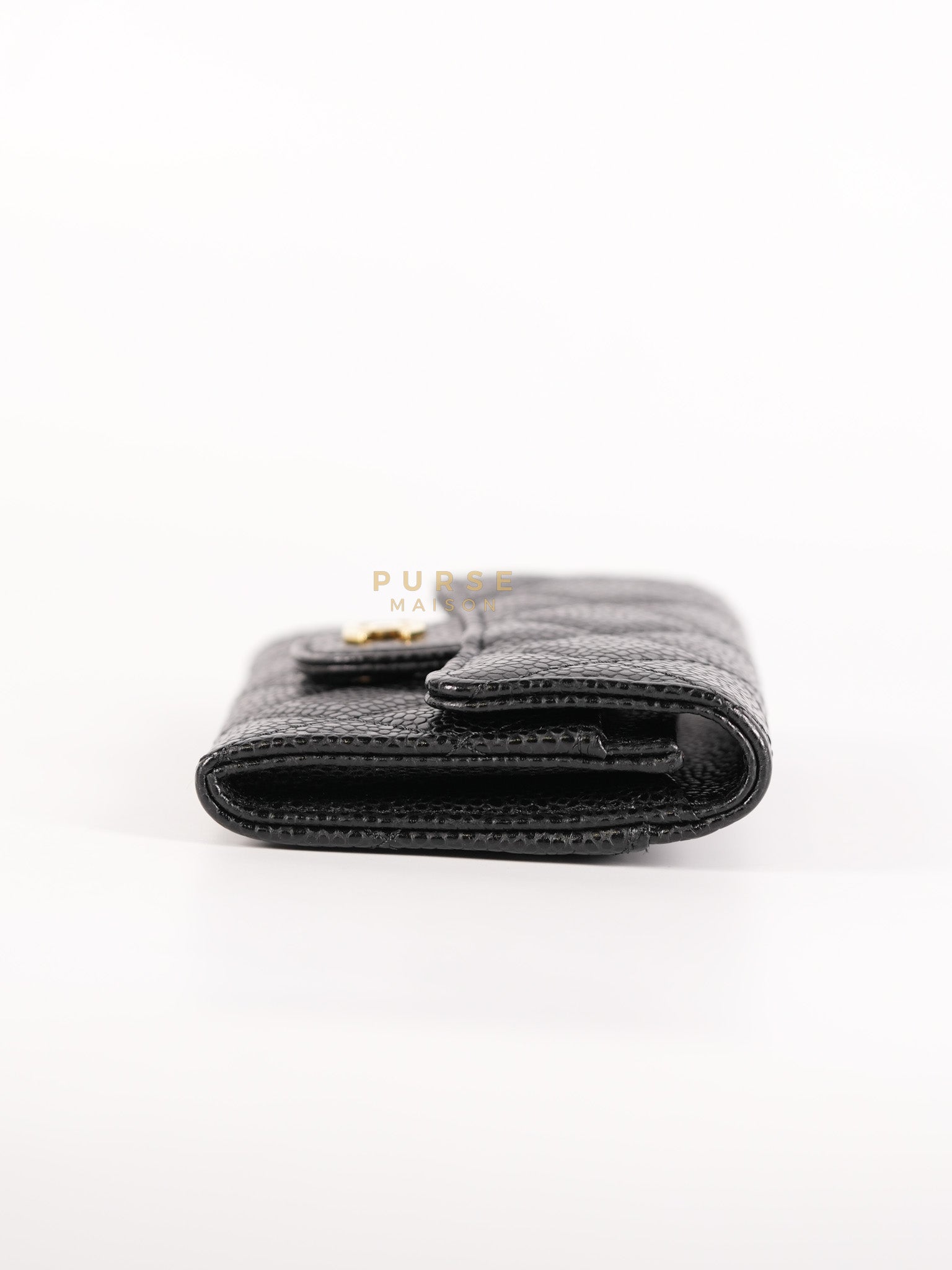 Classic Flap Card Holder in Black Quilted Caviar Leather & Gold Hardware Series 31 | Purse Maison Luxury Bags Shop