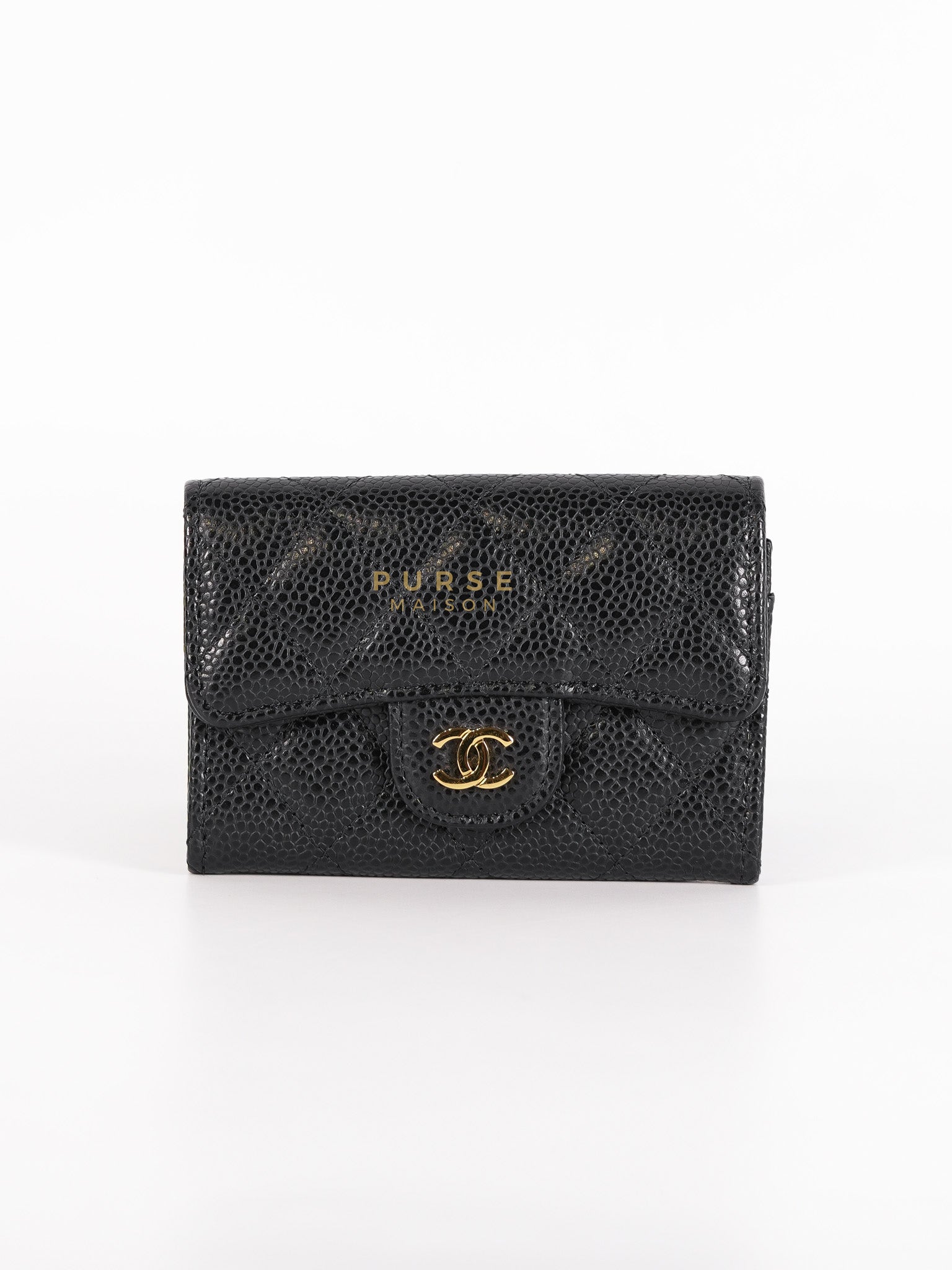 Classic Flap Card Holder in Black Quilted Caviar Leather & Gold Hardware Series 31 | Purse Maison Luxury Bags Shop