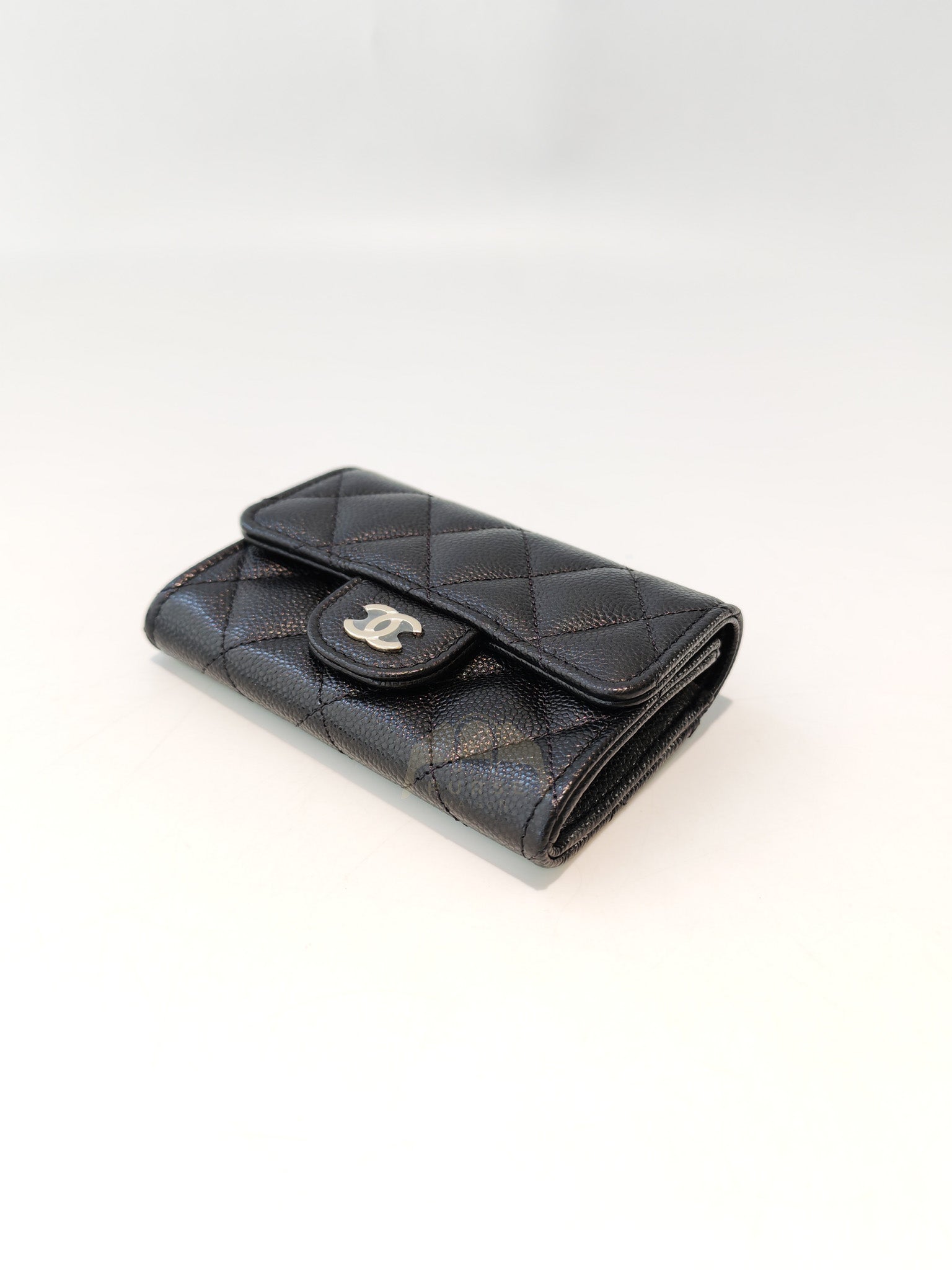 Classic Flap Card Holder with Zipper in Black Caviar Leather & Light Gold Hardware Microchip(HP****K8) | Purse Maison Luxury Bags Shop