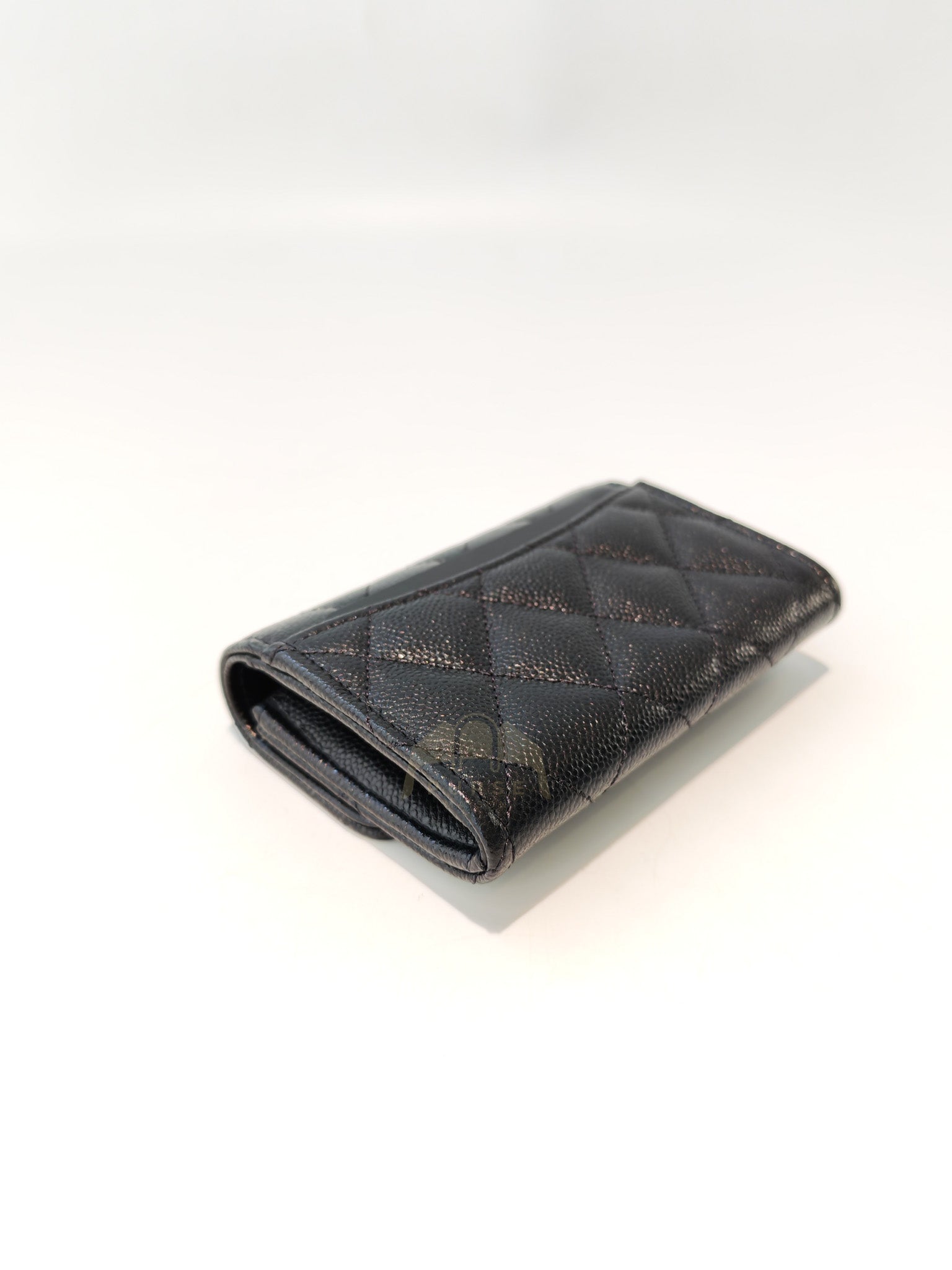 Classic Flap Card Holder with Zipper in Black Caviar Leather & Light Gold Hardware Microchip(HP****K8) | Purse Maison Luxury Bags Shop