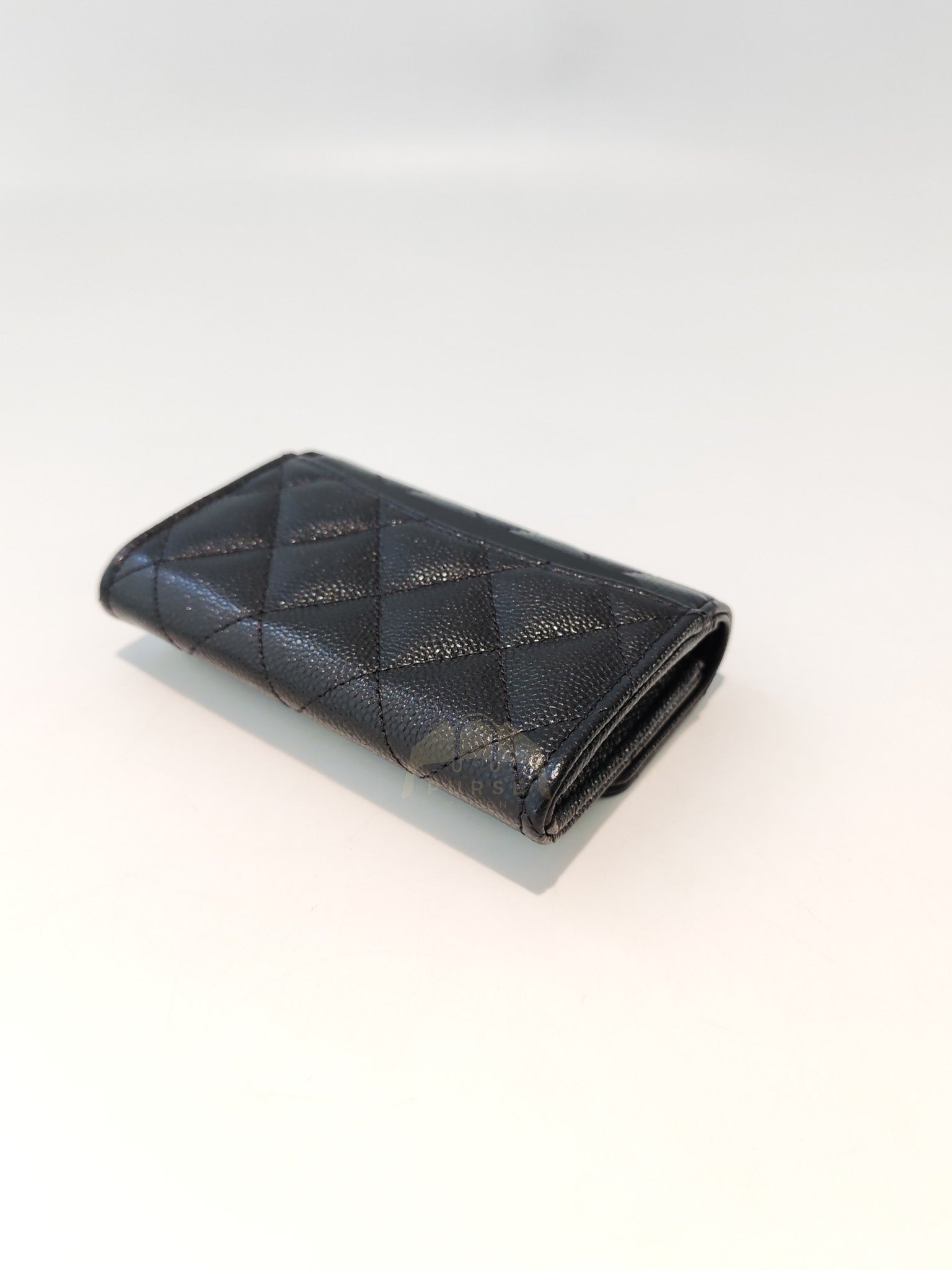 Classic Flap Card Holder with Zipper in Black Caviar Leather & Light Gold Hardware Microchip(HP****K8) | Purse Maison Luxury Bags Shop