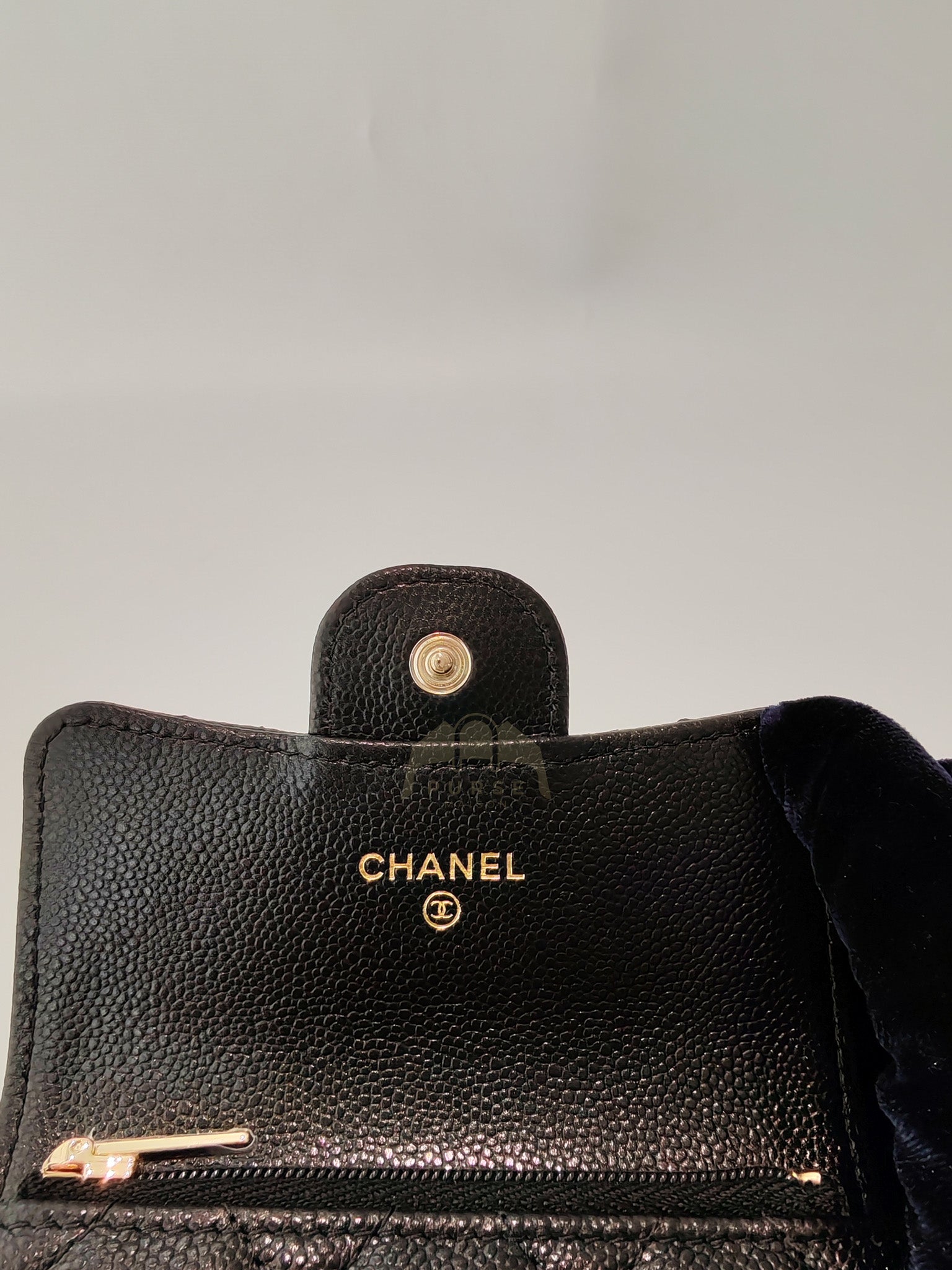 Classic Flap Card Holder with Zipper in Black Caviar Leather & Light Gold Hardware Microchip(HP****K8) | Purse Maison Luxury Bags Shop