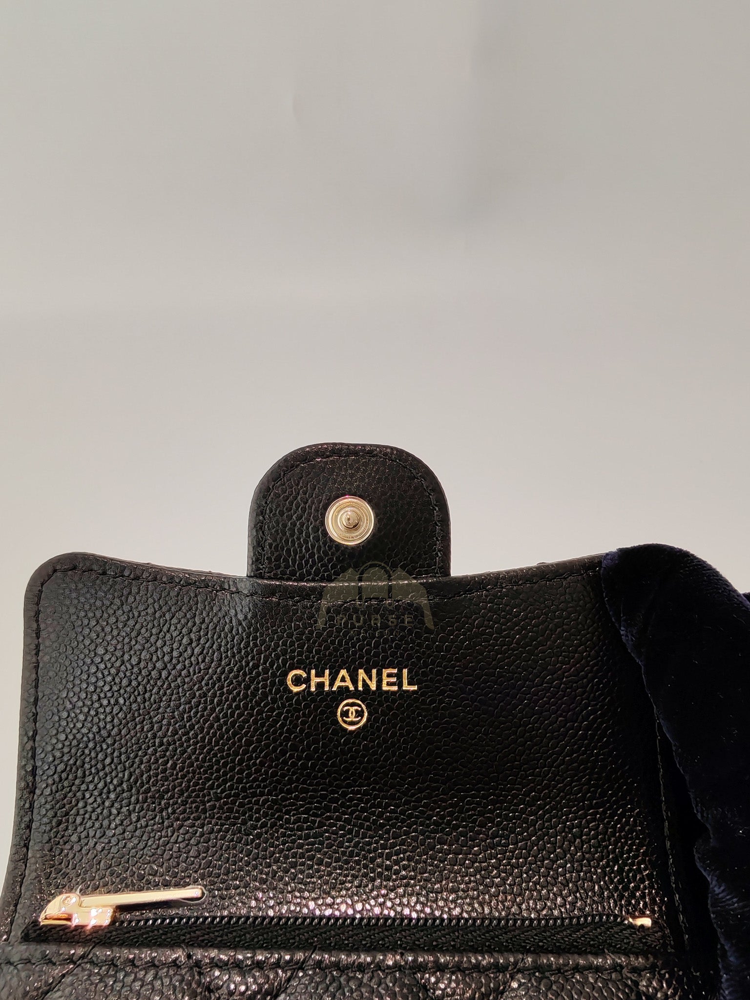 Classic Flap Card Holder with Zipper in Black Caviar Leather & Light Gold Hardware Microchip(HP****K8) | Purse Maison Luxury Bags Shop