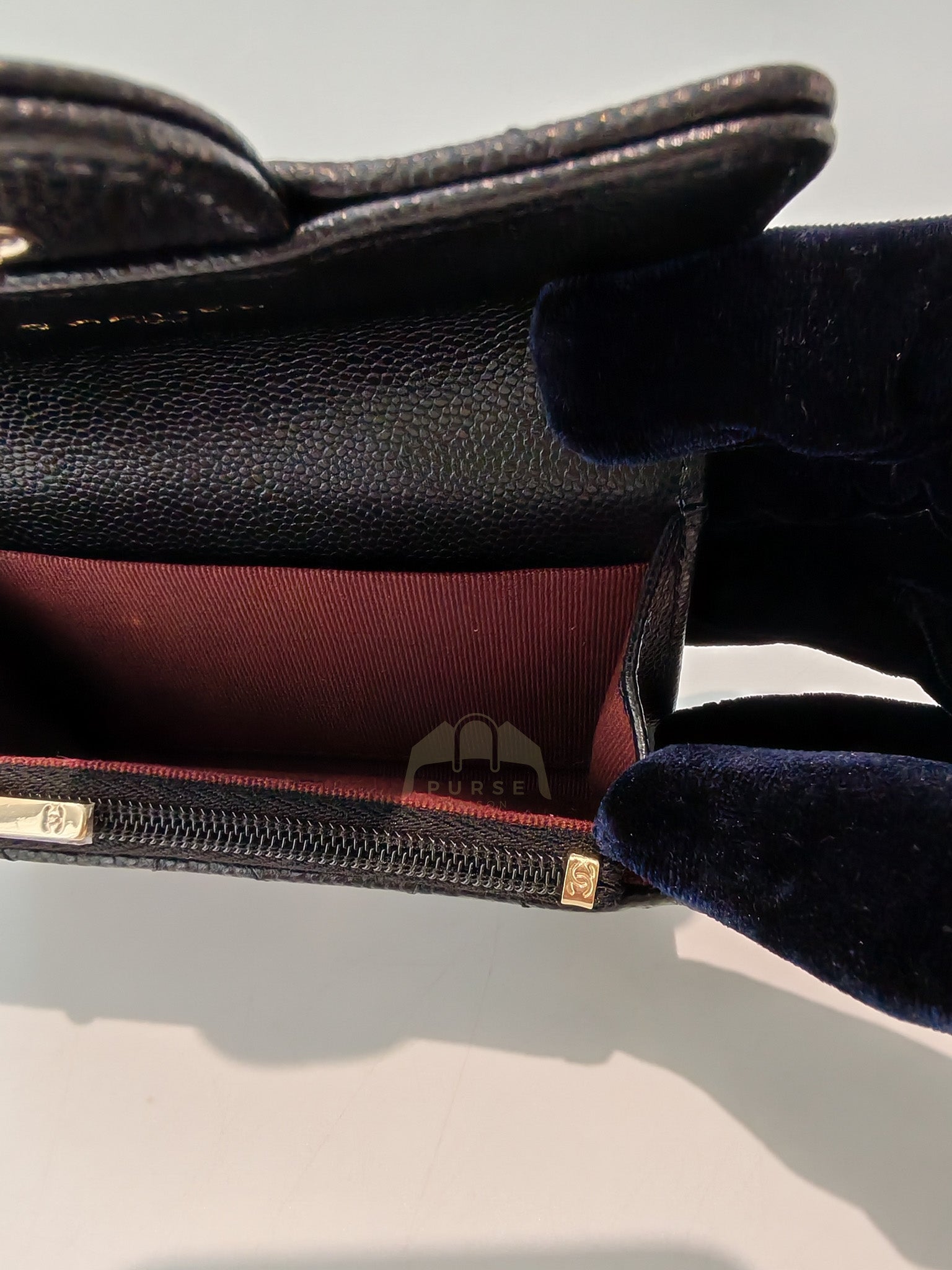 Classic Flap Card Holder with Zipper in Black Caviar Leather & Light Gold Hardware Microchip(HP****K8) | Purse Maison Luxury Bags Shop