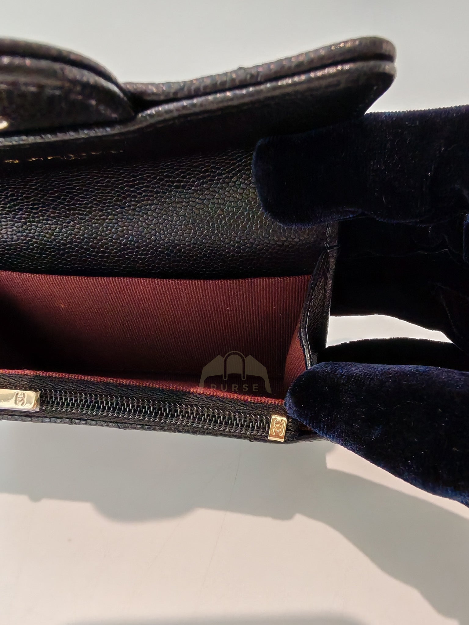 Classic Flap Card Holder with Zipper in Black Caviar Leather & Light Gold Hardware Microchip(HP****K8) | Purse Maison Luxury Bags Shop