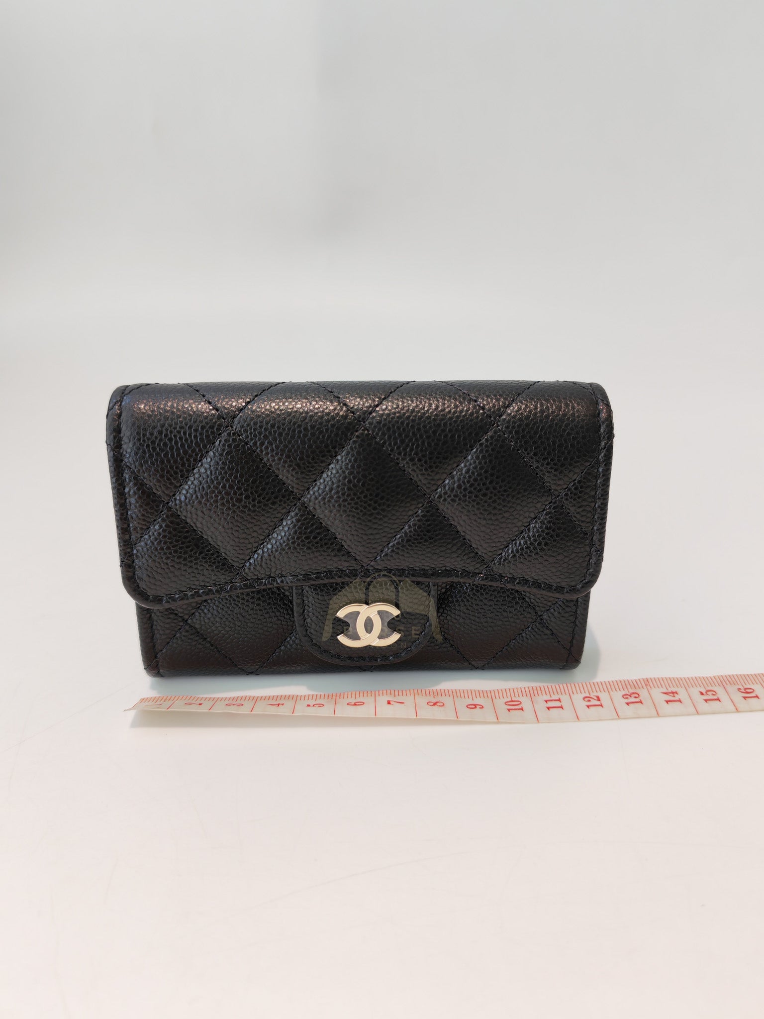 Classic Flap Card Holder with Zipper in Black Caviar Leather & Light Gold Hardware Microchip(HP****K8) | Purse Maison Luxury Bags Shop