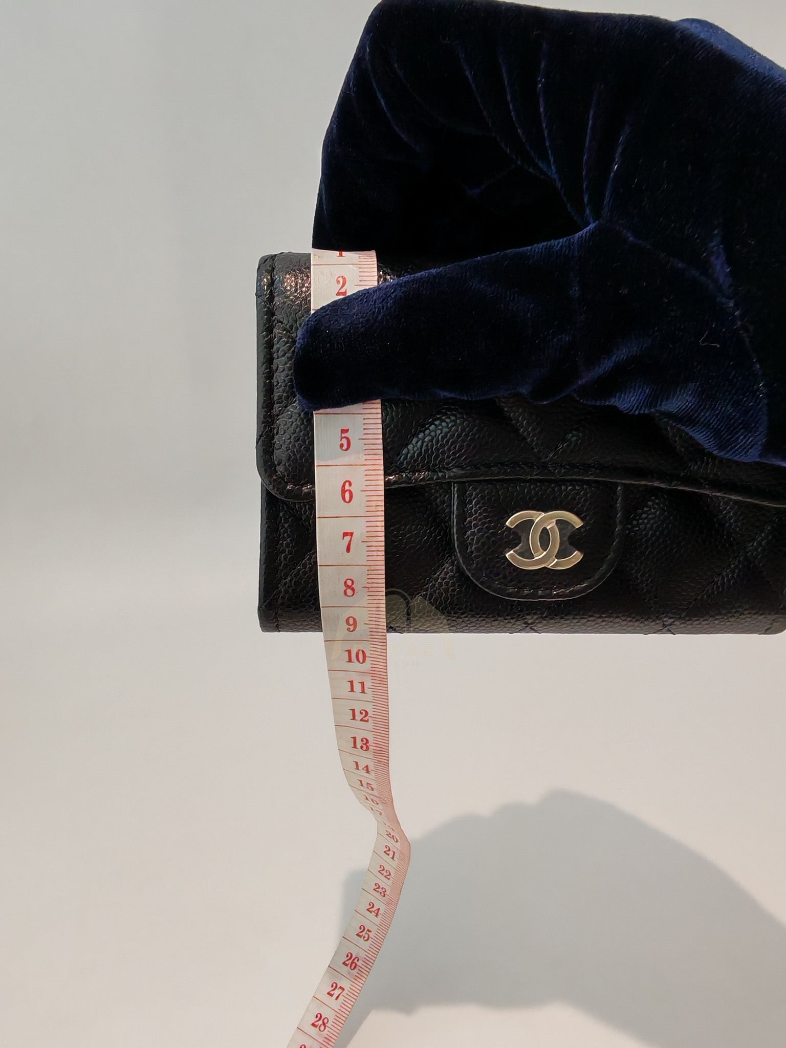 Classic Flap Card Holder with Zipper in Black Caviar Leather & Light Gold Hardware Microchip(HP****K8) | Purse Maison Luxury Bags Shop