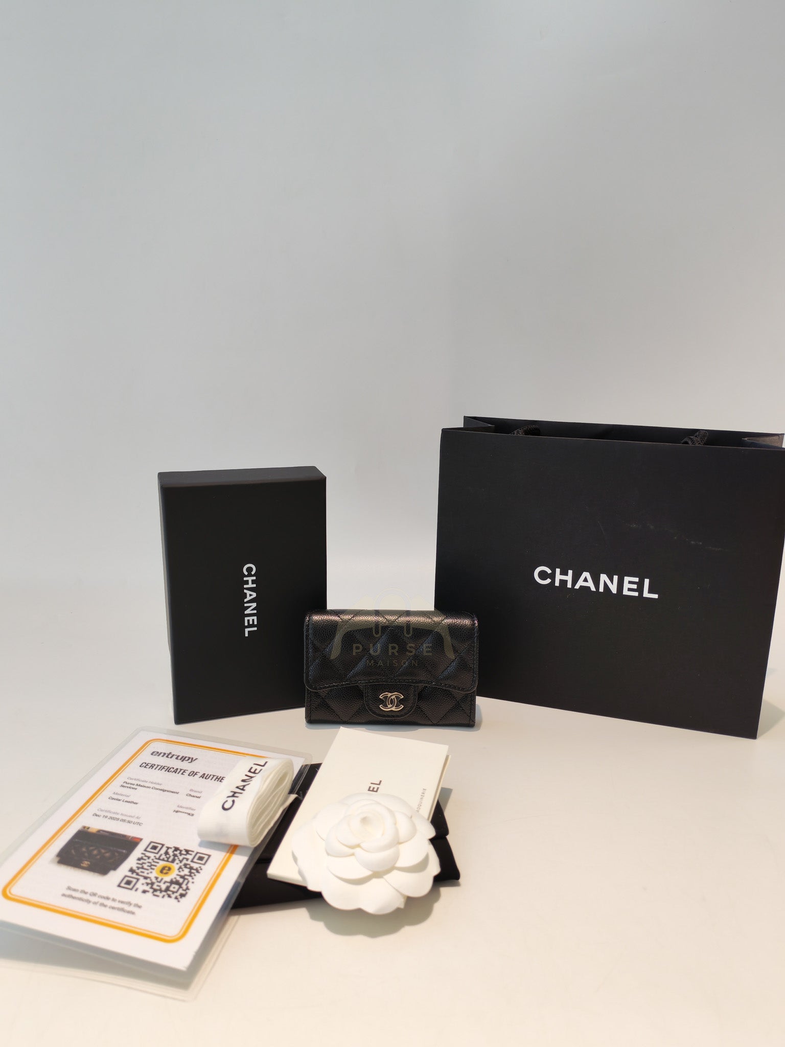 Classic Flap Card Holder with Zipper in Black Caviar Leather & Light Gold Hardware Microchip(HP****K8) | Purse Maison Luxury Bags Shop