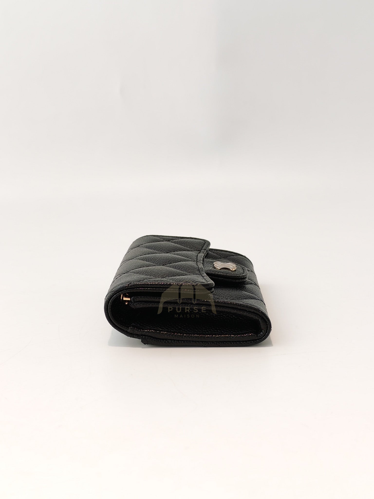 Classic Flap Card Holder with Zipper in Black Caviar Leather & Light Gold Hardware Microchip(HP****K8) | Purse Maison Luxury Bags Shop