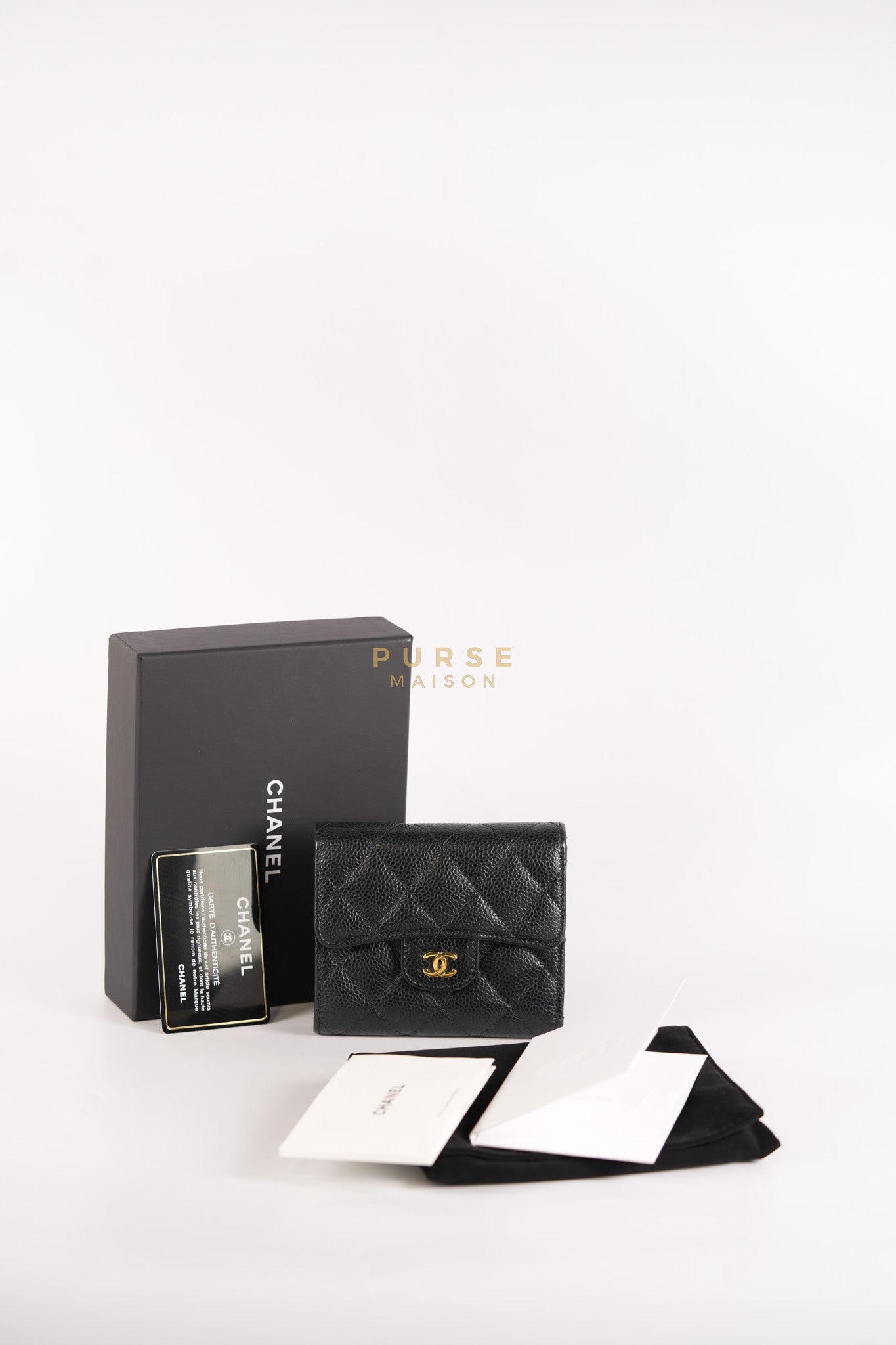 Classic Flap Wallet in Black Caviar Leather Gold Hardware Series 27 | Purse Maison Luxury Bags Shop