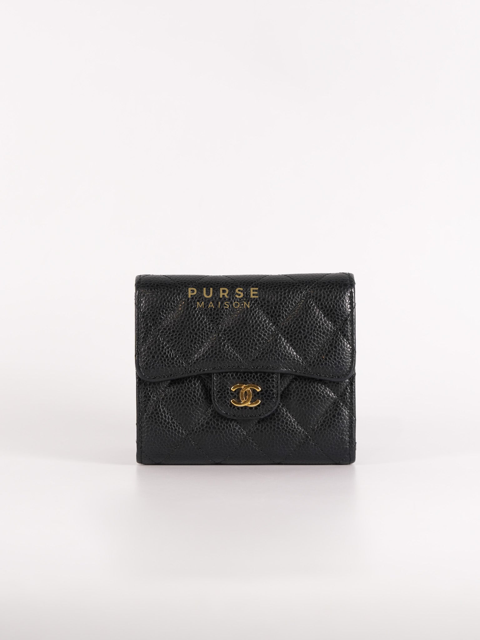 Classic Flap Wallet in Black Caviar Leather Gold Hardware Series 27 | Purse Maison Luxury Bags Shop