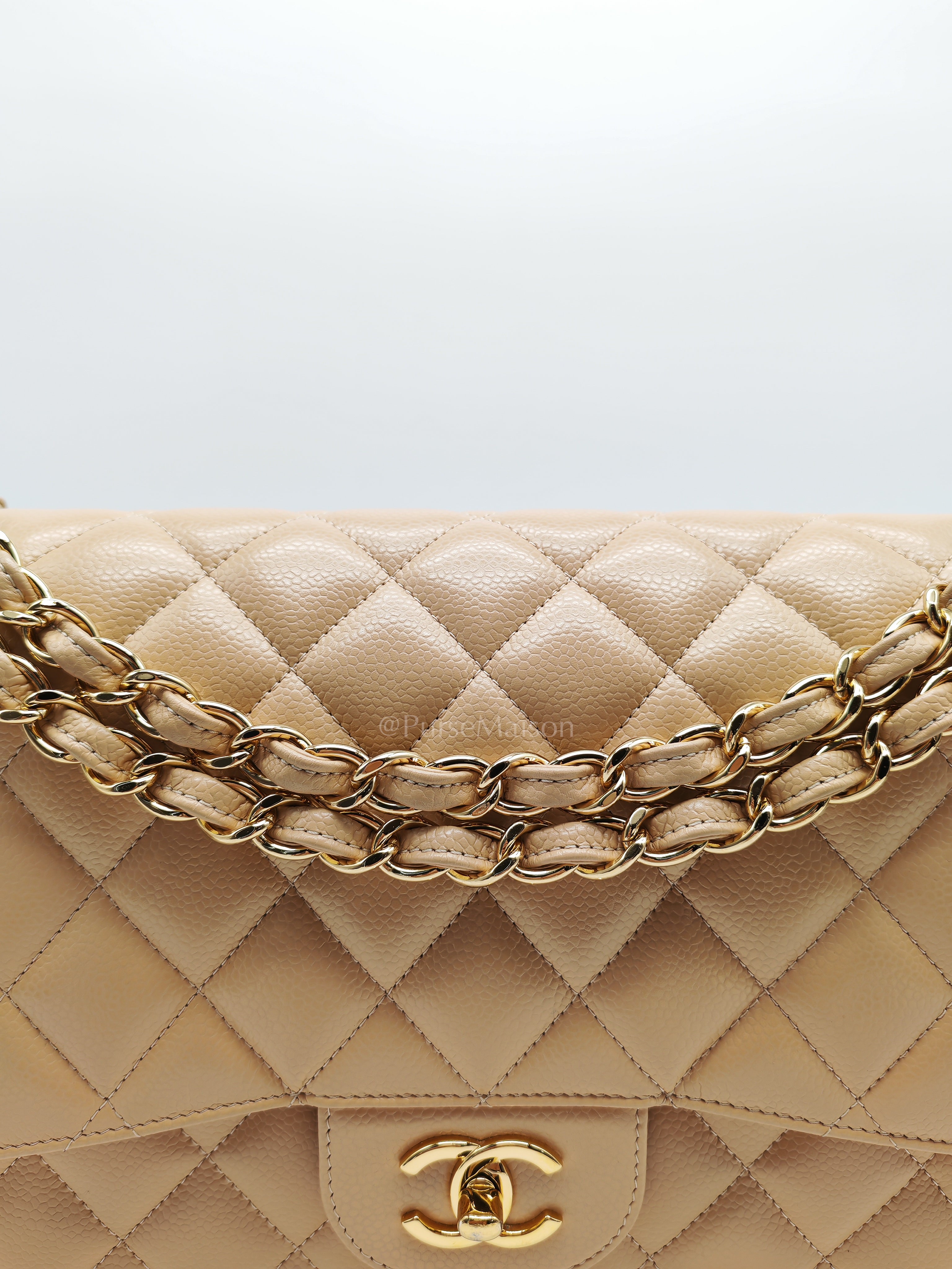 Classic Jumbo Double Flap in Beige Clair Leather and Gold Hardware Series 20 | Purse Maison Luxury Bags Shop