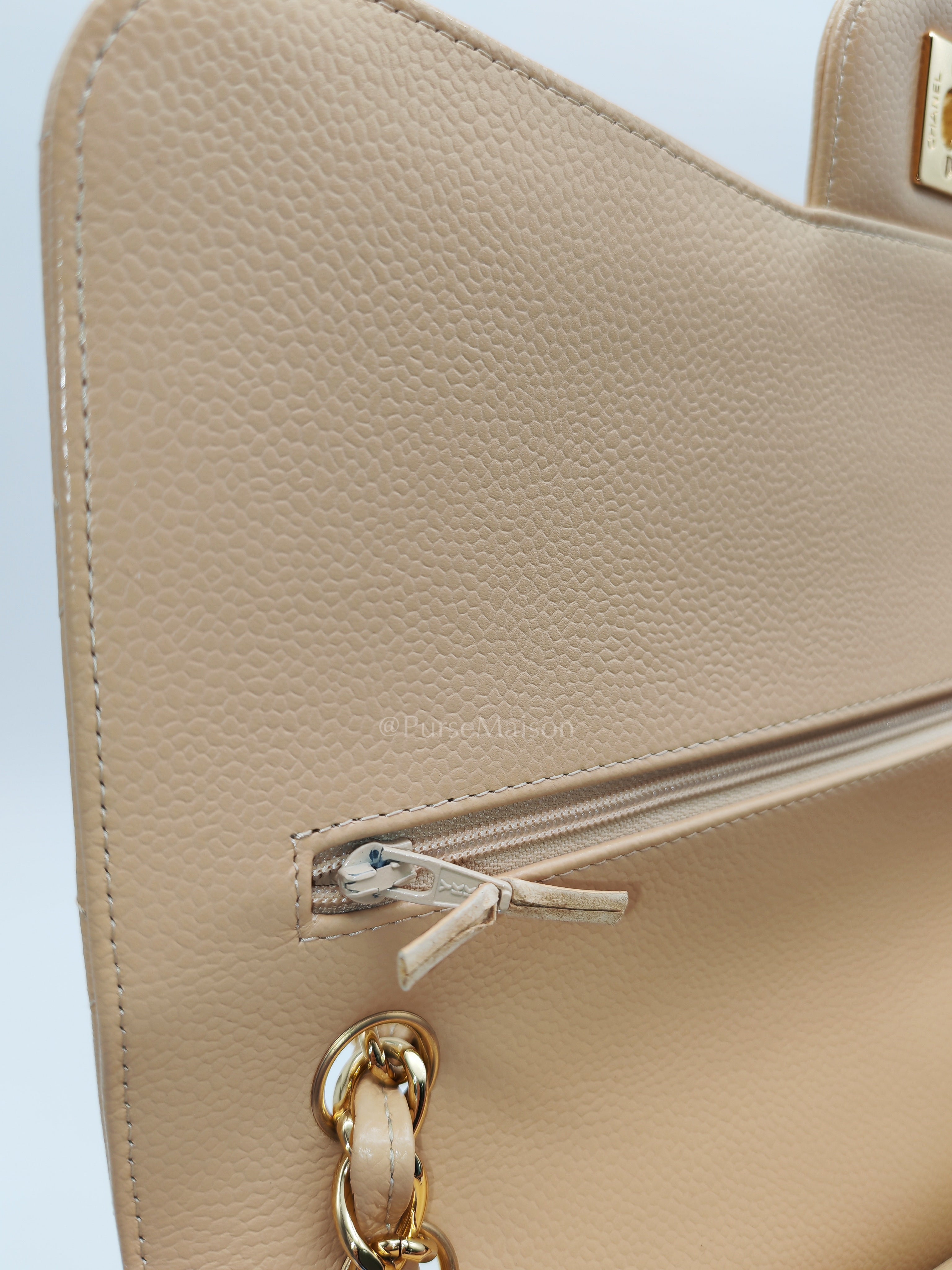 Classic Jumbo Double Flap in Beige Clair Leather and Gold Hardware Series 20 | Purse Maison Luxury Bags Shop