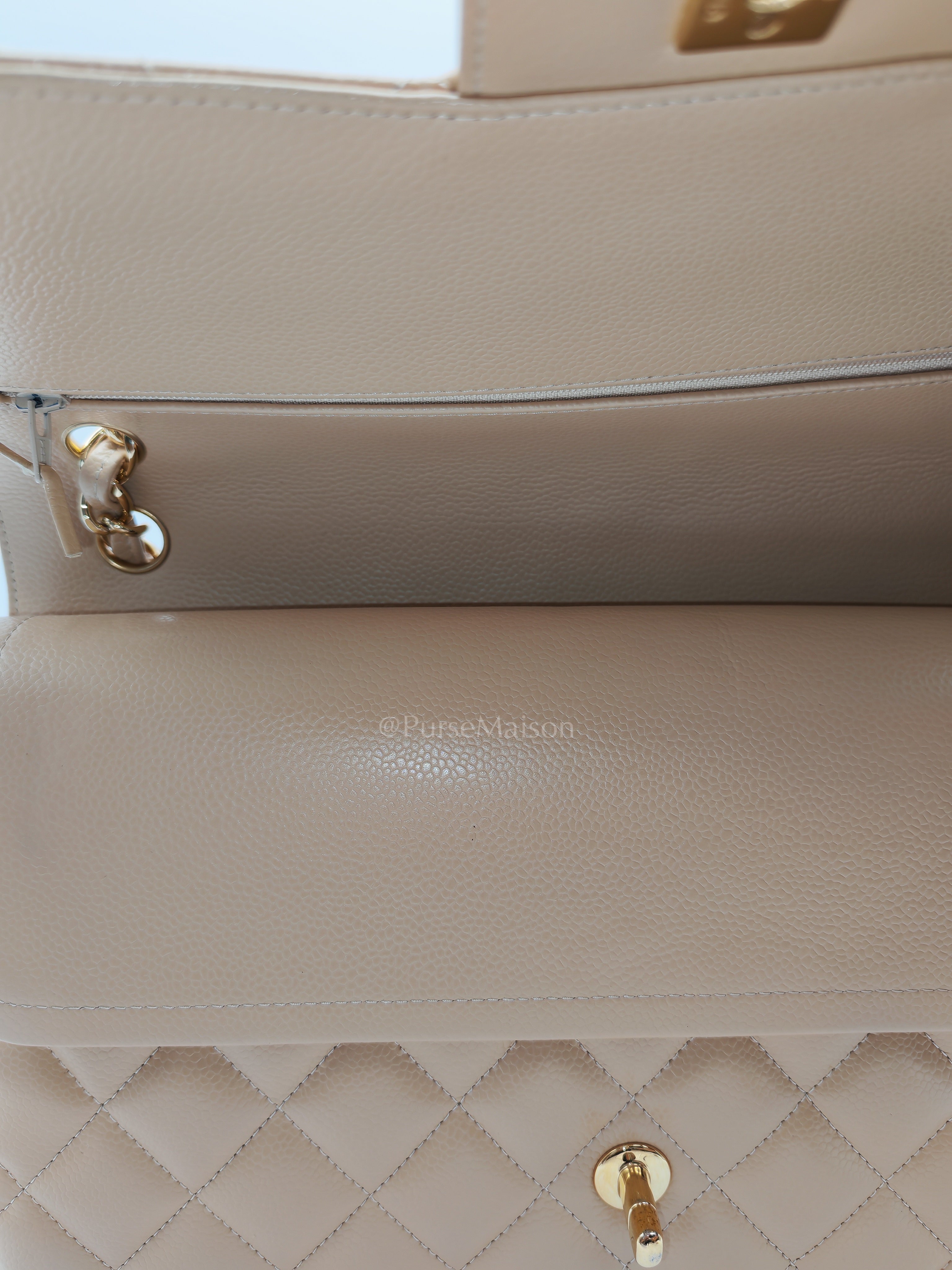 Classic Jumbo Double Flap in Beige Clair Leather and Gold Hardware Series 20 | Purse Maison Luxury Bags Shop
