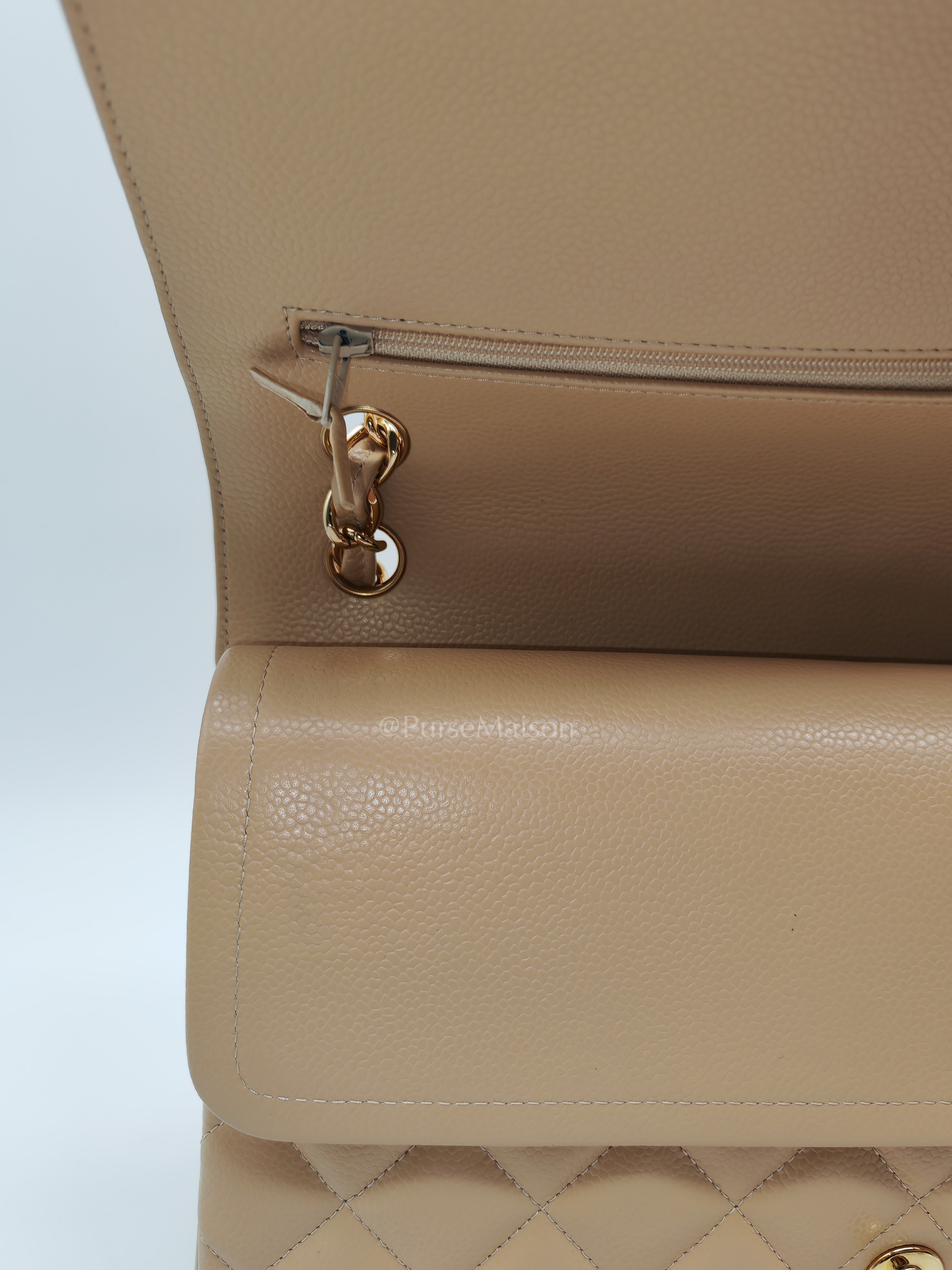 Classic Jumbo Double Flap in Beige Clair Leather and Gold Hardware Series 20 | Purse Maison Luxury Bags Shop