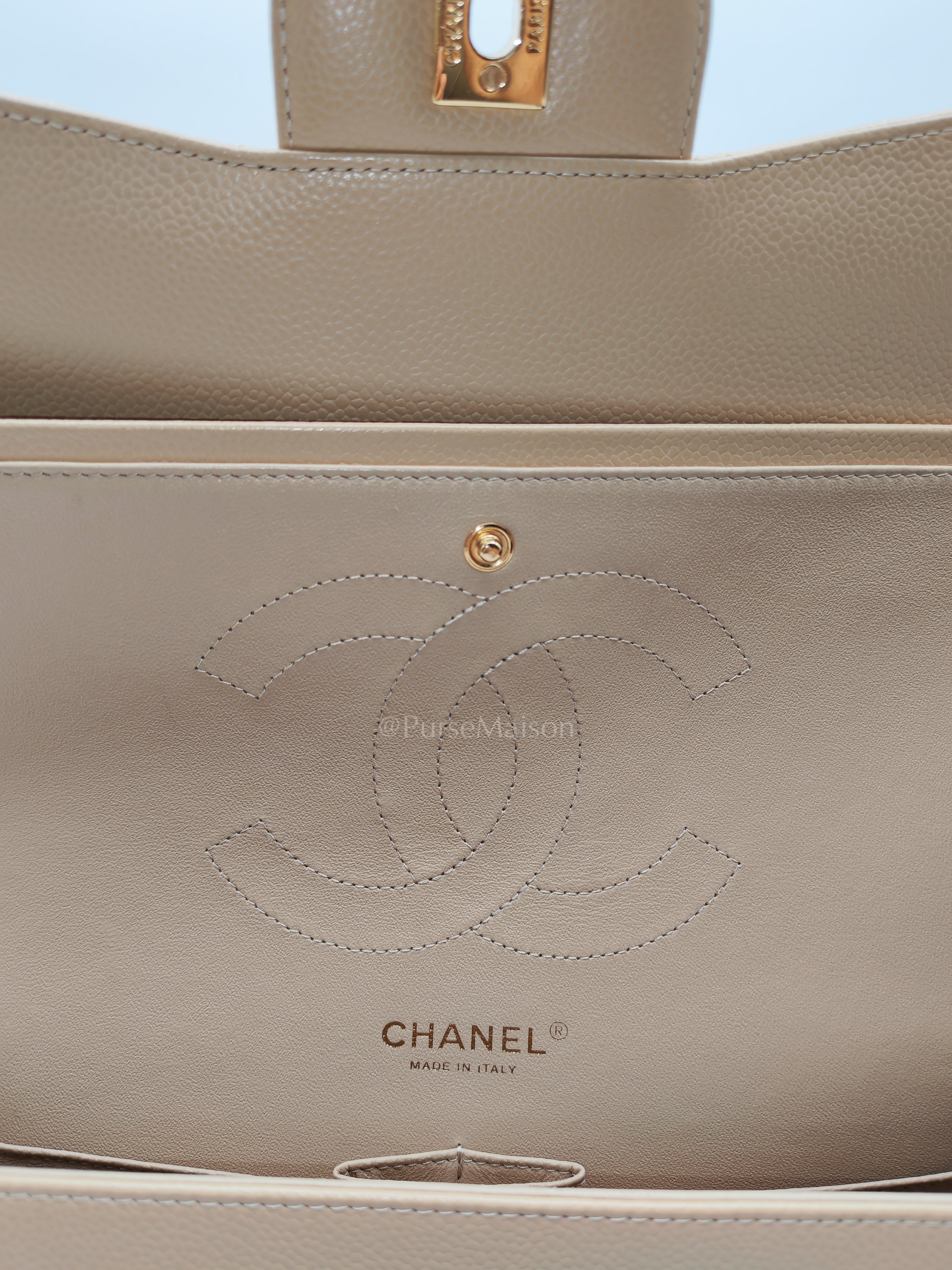 Classic Jumbo Double Flap in Beige Clair Leather and Gold Hardware Series 20 | Purse Maison Luxury Bags Shop