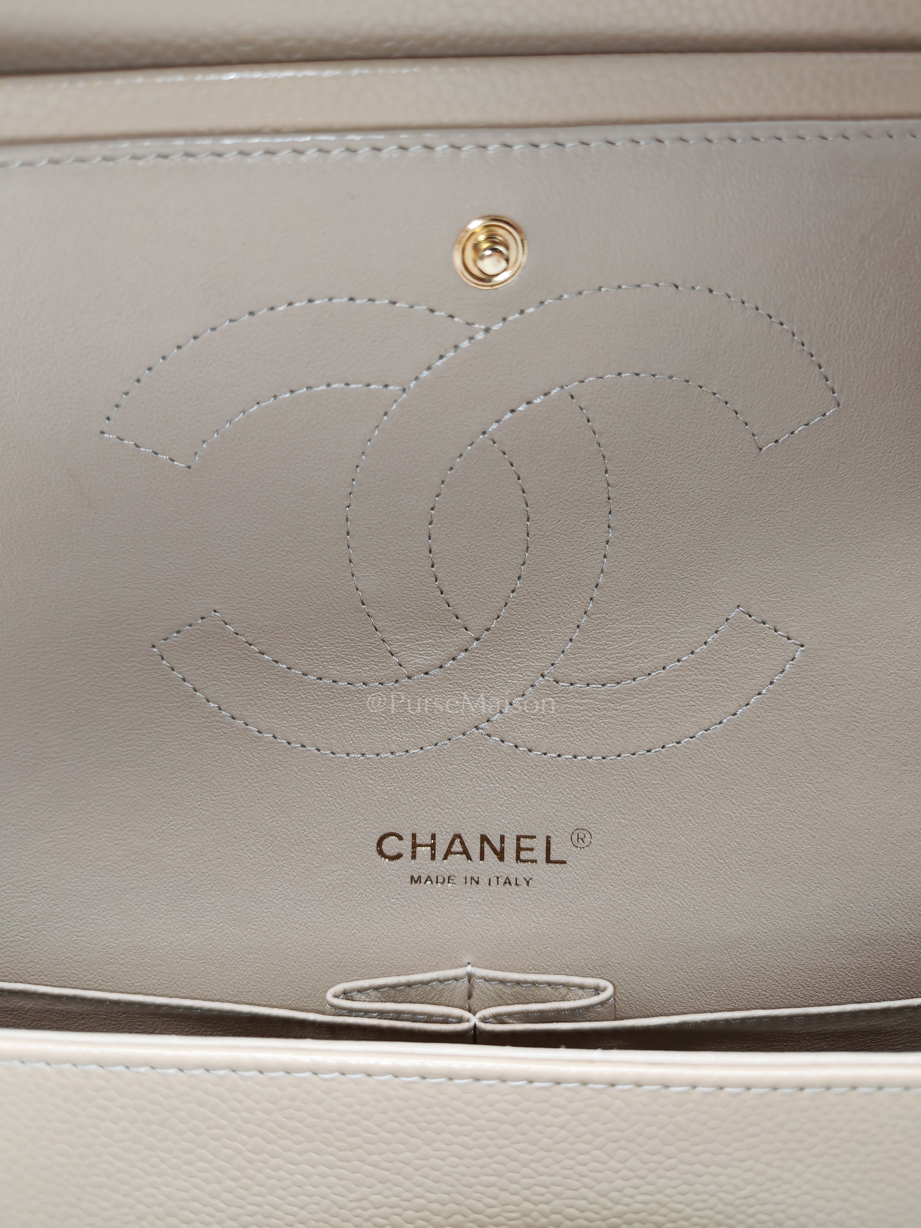 Classic Jumbo Double Flap in Beige Clair Leather and Gold Hardware Series 20 | Purse Maison Luxury Bags Shop