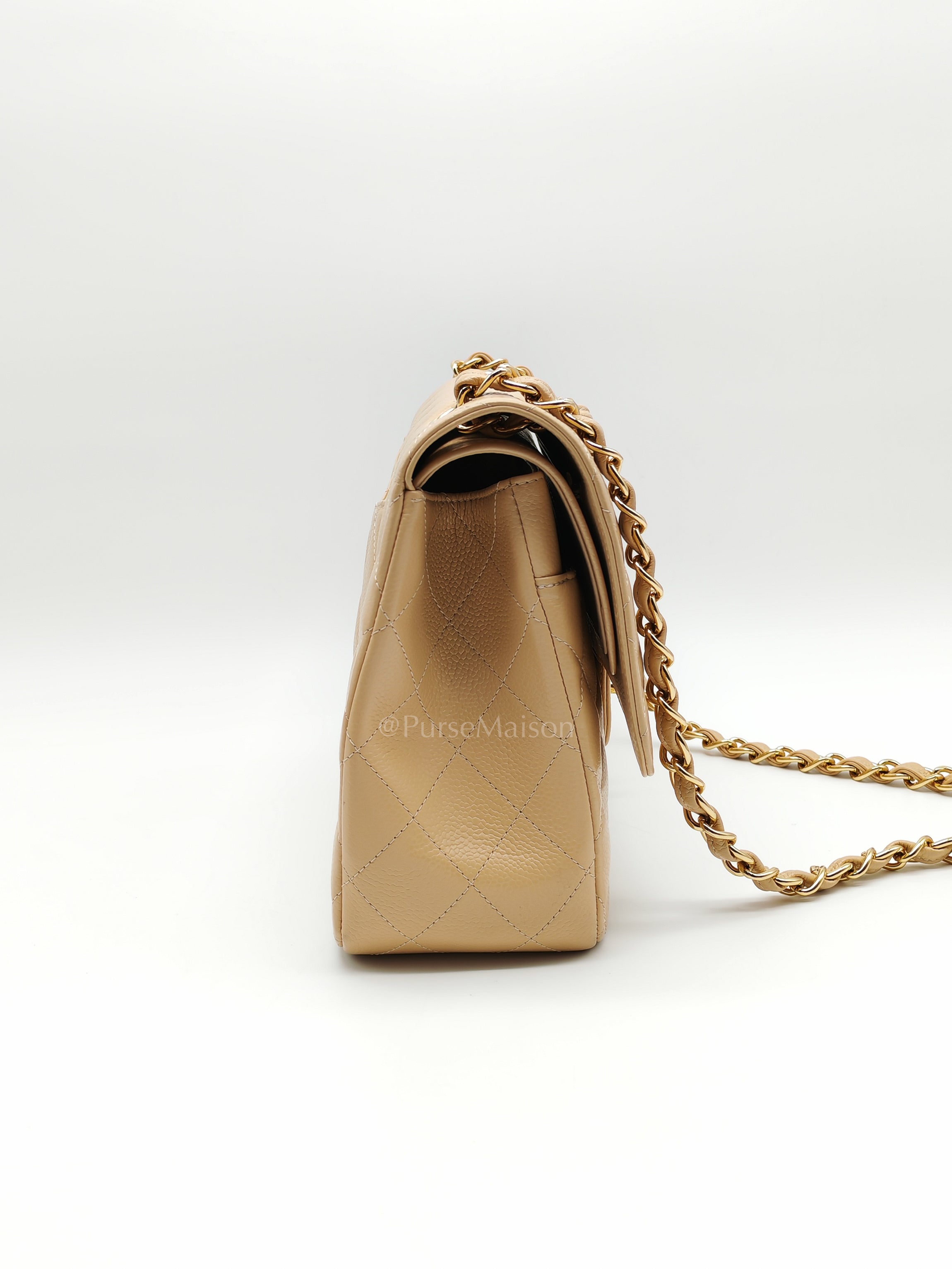 Classic Jumbo Double Flap in Beige Clair Leather and Gold Hardware Series 20 | Purse Maison Luxury Bags Shop