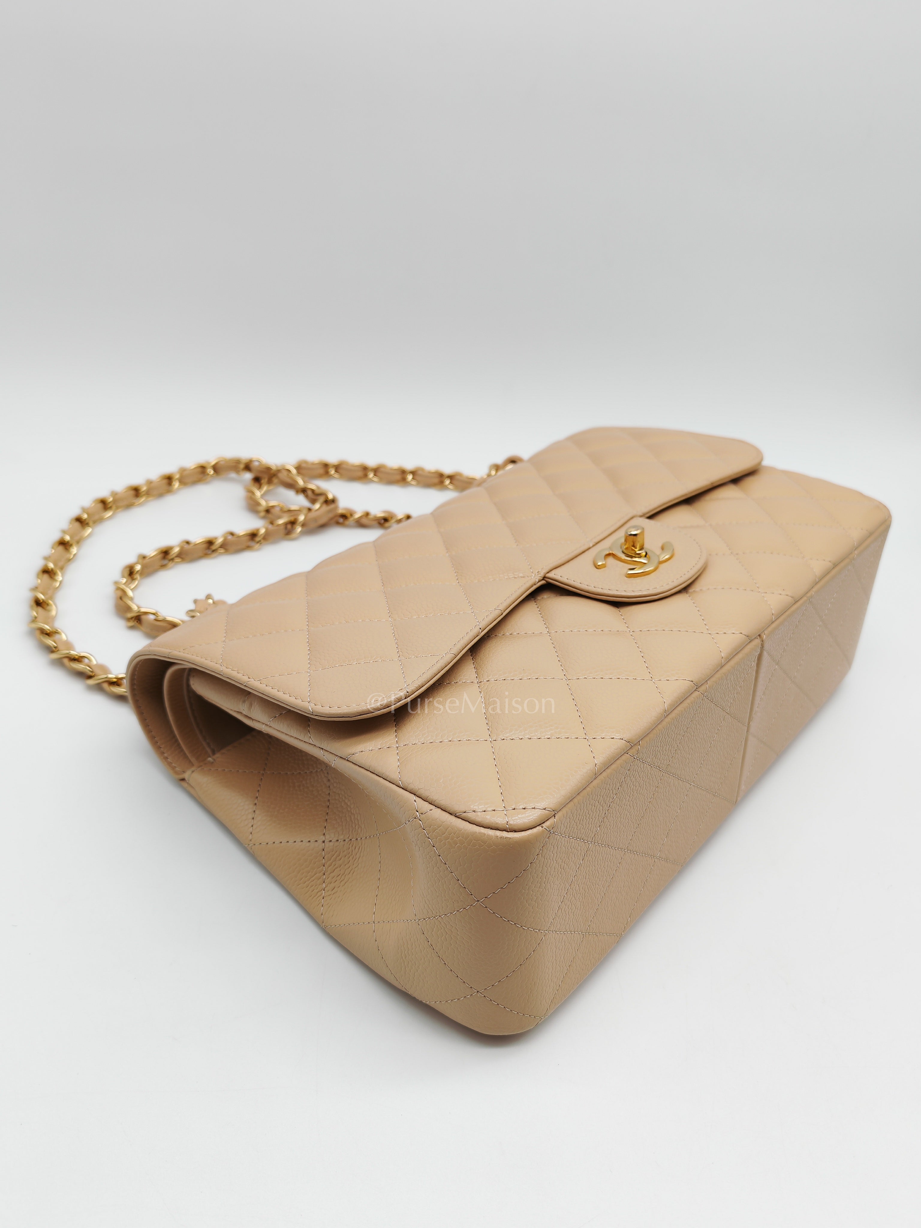 Classic Jumbo Double Flap in Beige Clair Leather and Gold Hardware Series 20 | Purse Maison Luxury Bags Shop