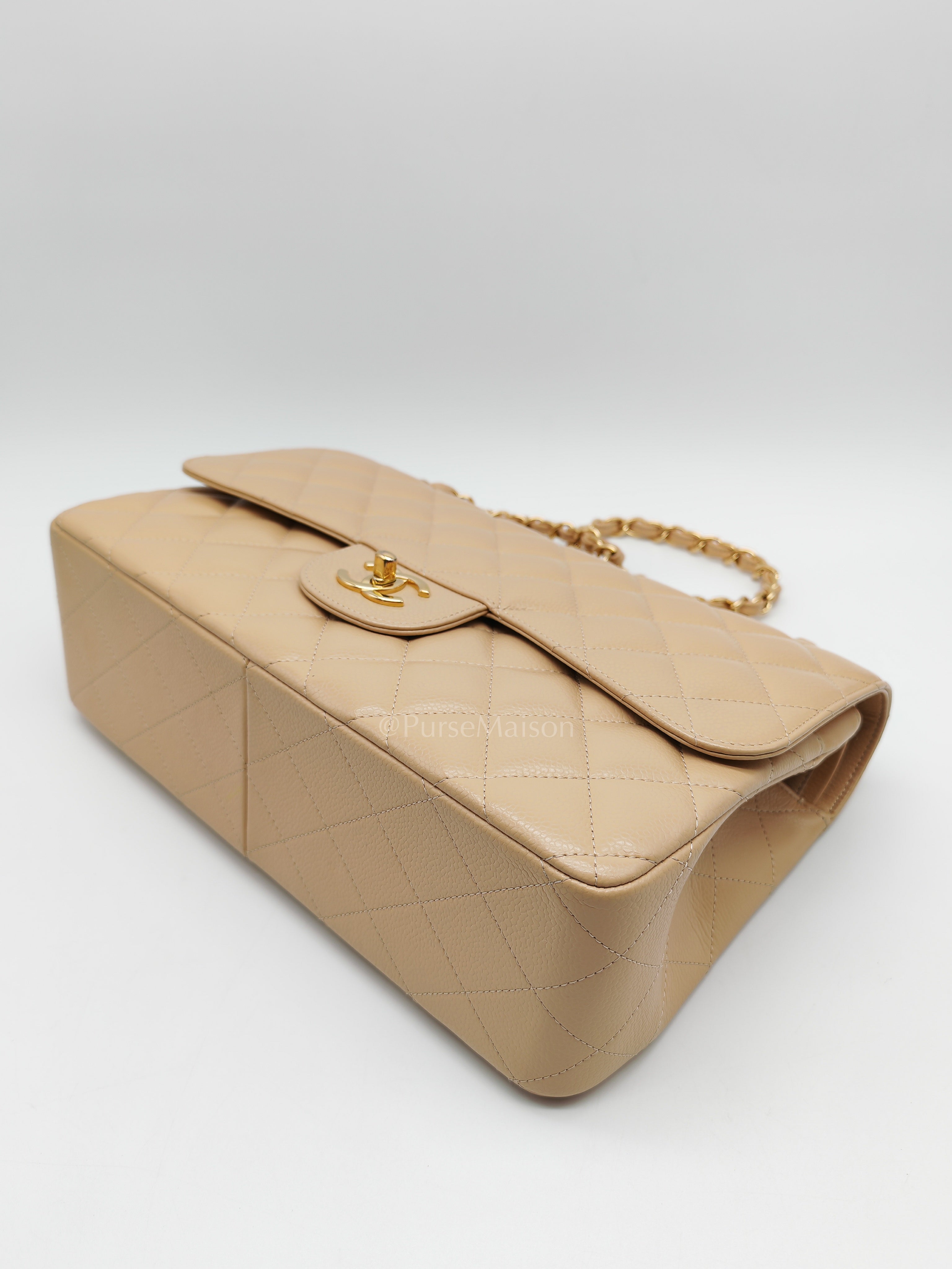 Classic Jumbo Double Flap in Beige Clair Leather and Gold Hardware Series 20 | Purse Maison Luxury Bags Shop