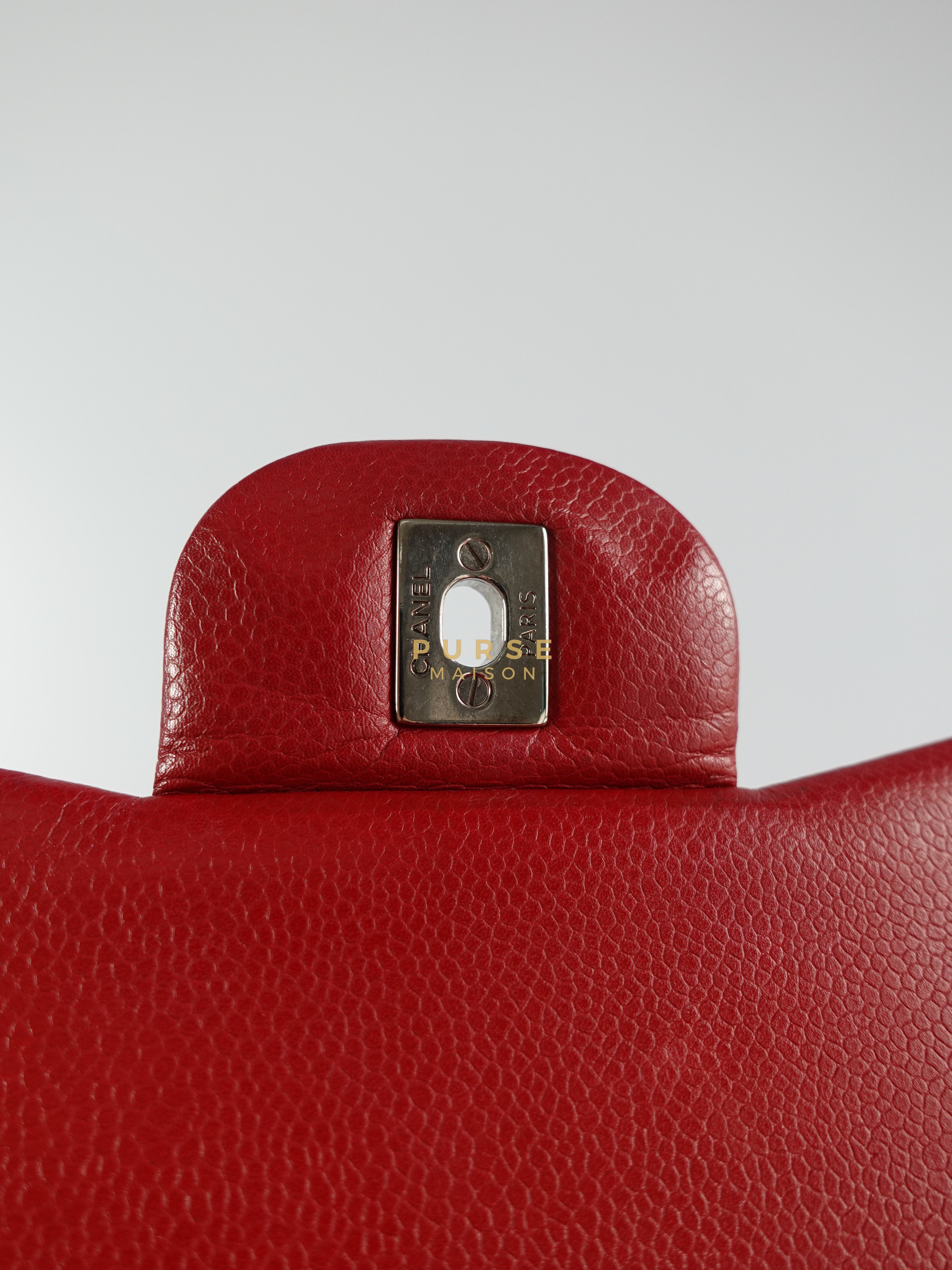 Classic Jumbo Red Caviar in Calfskin Leather & Silver Hardware Series 14 | Purse Maison Luxury Bags Shop