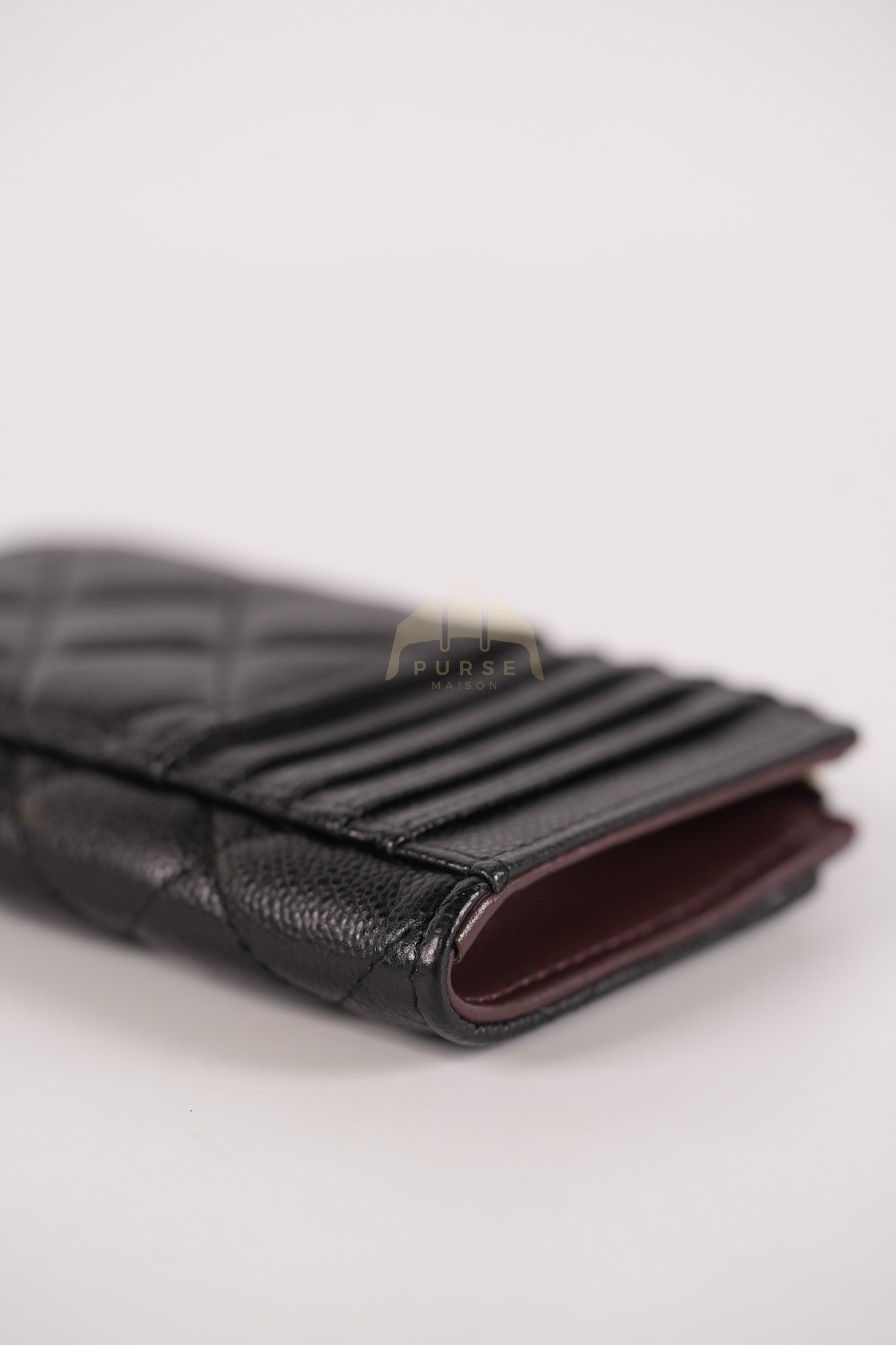 Classic L-Shaped Coin Card Case in Black Quilted Caviar Leather and Light Gold Hardware (Microchip) | Purse Maison Luxury Bags Shop