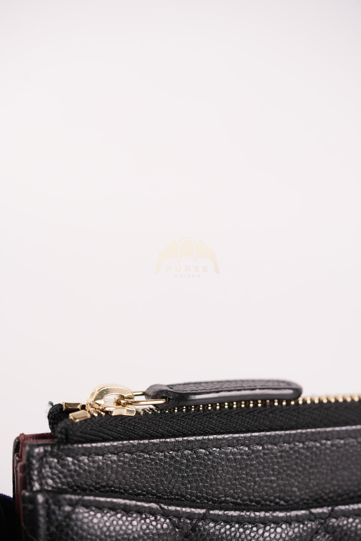 Classic L-Shaped Coin Card Case in Black Quilted Caviar Leather and Light Gold Hardware (Microchip) | Purse Maison Luxury Bags Shop