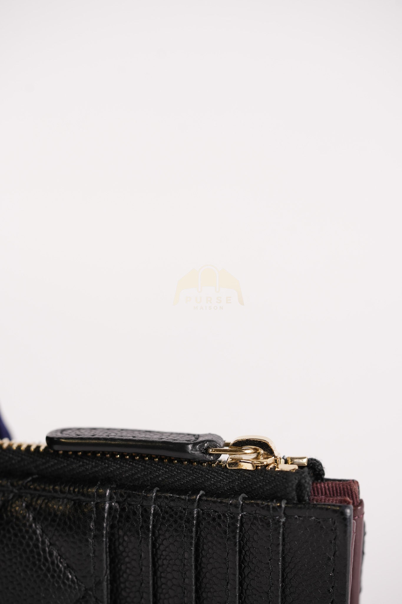 Classic L-Shaped Coin Card Case in Black Quilted Caviar Leather and Light Gold Hardware (Microchip) | Purse Maison Luxury Bags Shop