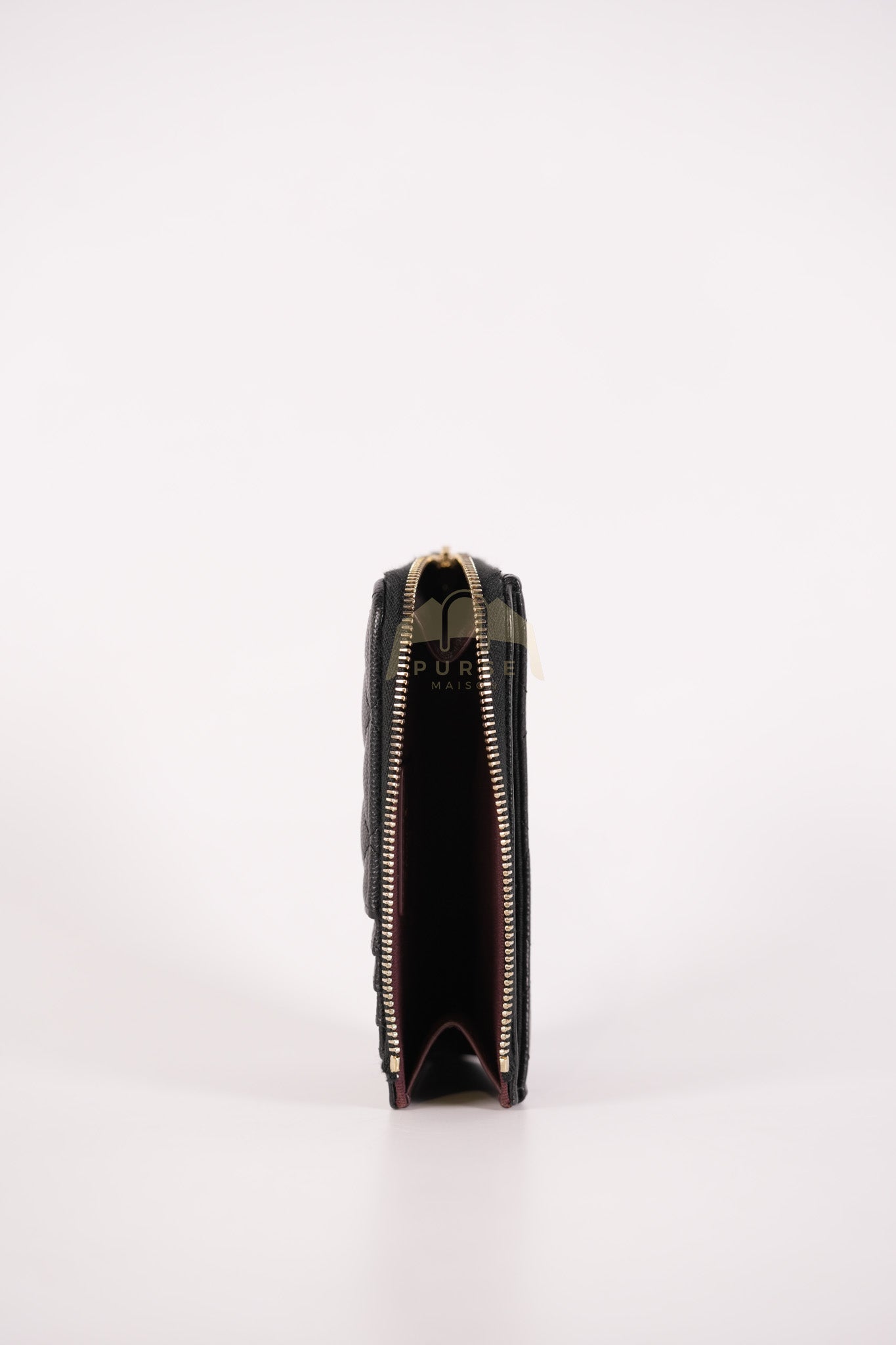 Classic L-Shaped Coin Card Case in Black Quilted Caviar Leather and Light Gold Hardware (Microchip) | Purse Maison Luxury Bags Shop