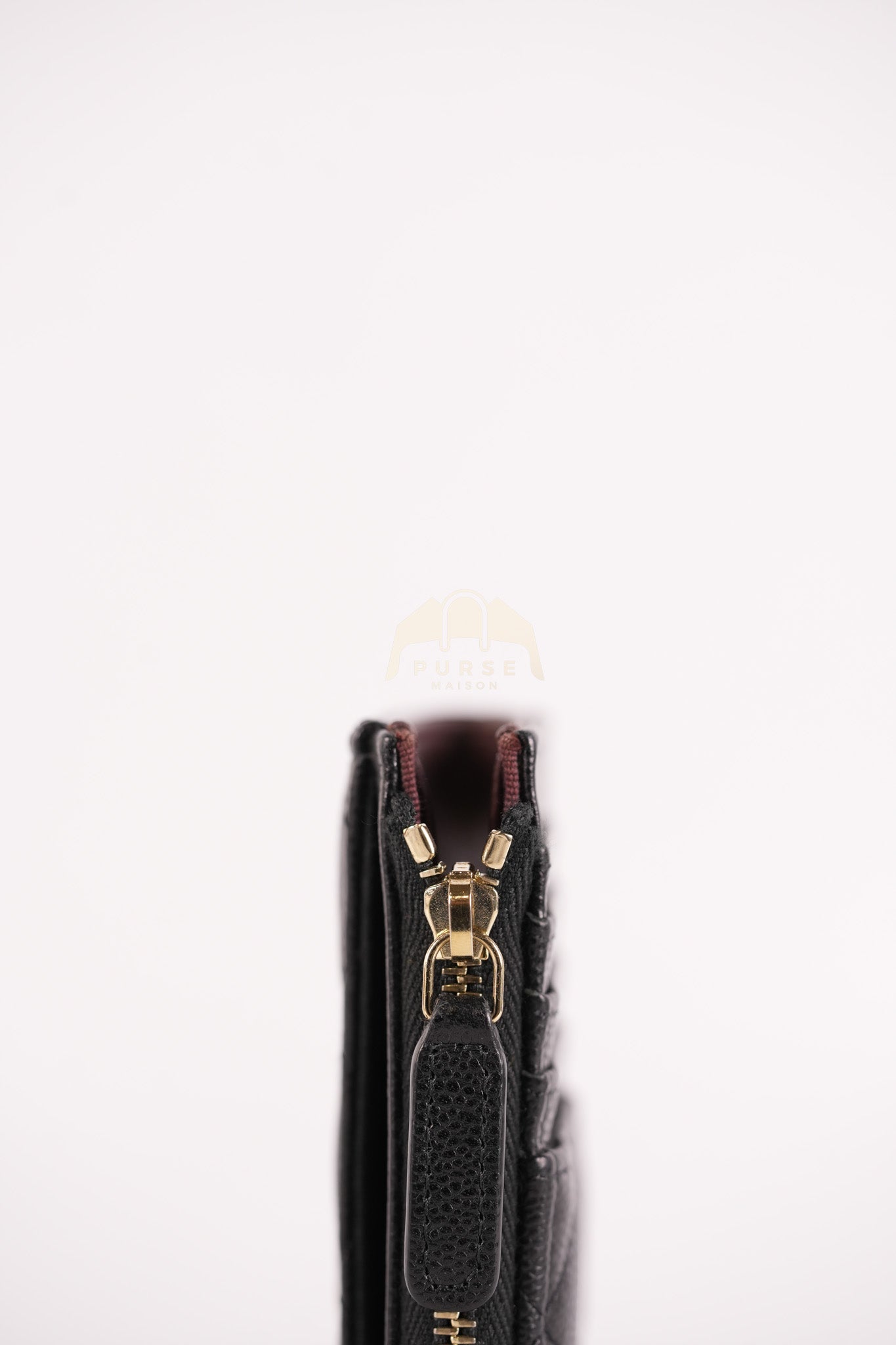 Classic L-Shaped Coin Card Case in Black Quilted Caviar Leather and Light Gold Hardware (Microchip) | Purse Maison Luxury Bags Shop