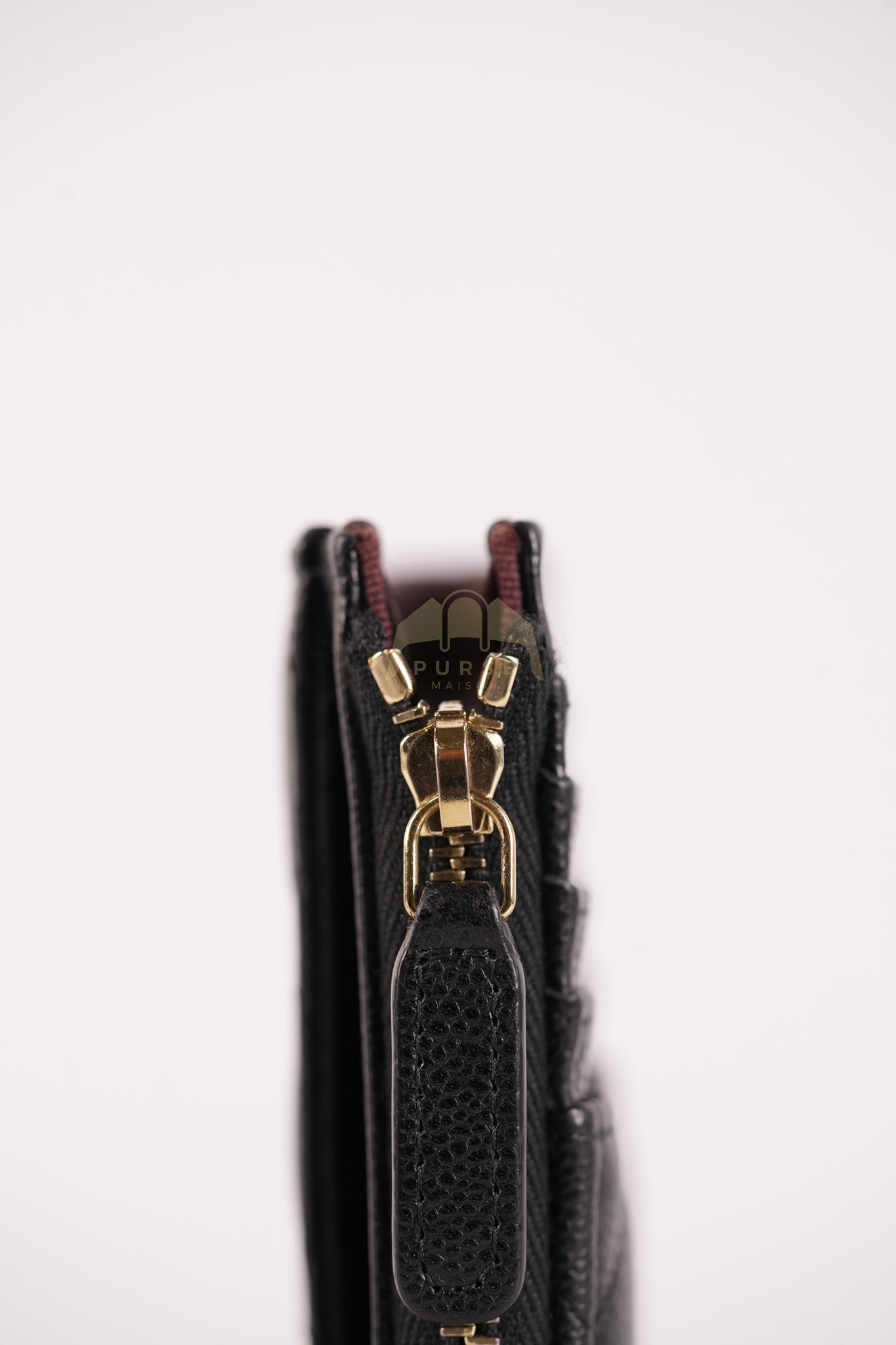 Classic L-Shaped Coin Card Case in Black Quilted Caviar Leather and Light Gold Hardware (Microchip) | Purse Maison Luxury Bags Shop