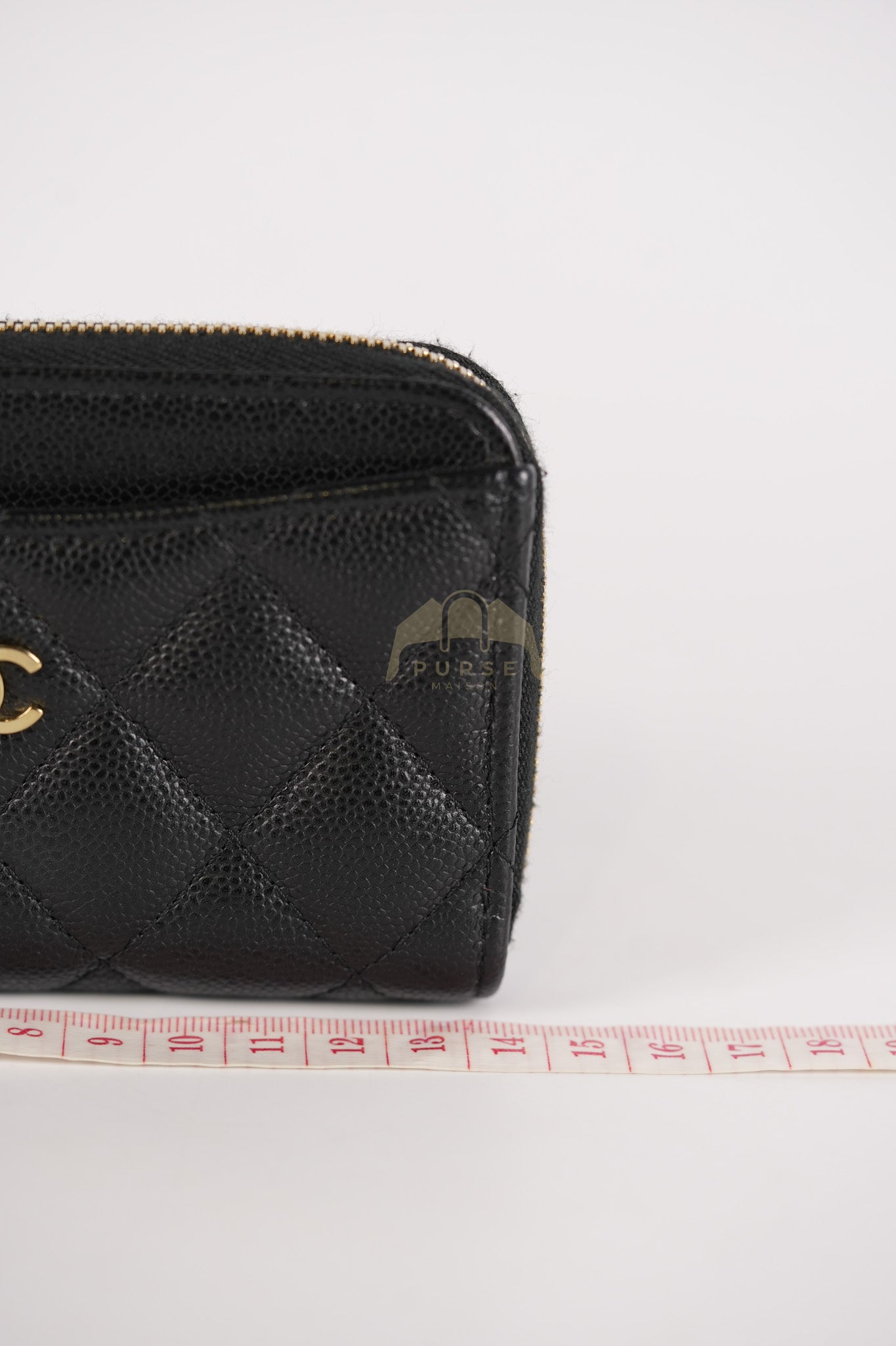 Classic L-Shaped Coin Card Case in Black Quilted Caviar Leather and Light Gold Hardware (Microchip) | Purse Maison Luxury Bags Shop