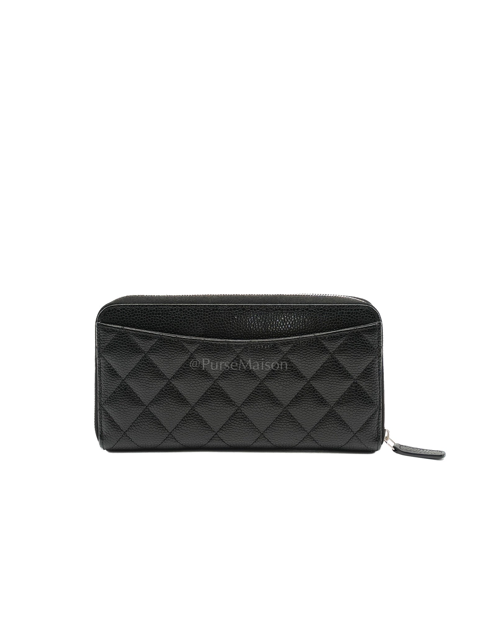 Classic Long Zipped Wallet in Black Caviar Leather & Palladium Hardware Microchip | Purse Maison Luxury Bags Shop