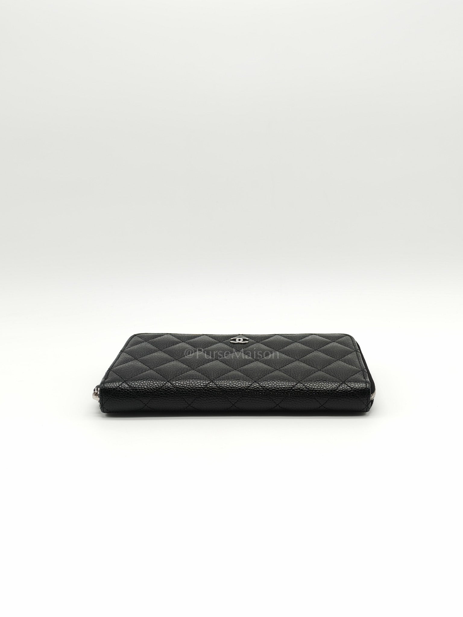 Classic Long Zipped Wallet in Black Caviar Leather & Palladium Hardware Microchip | Purse Maison Luxury Bags Shop