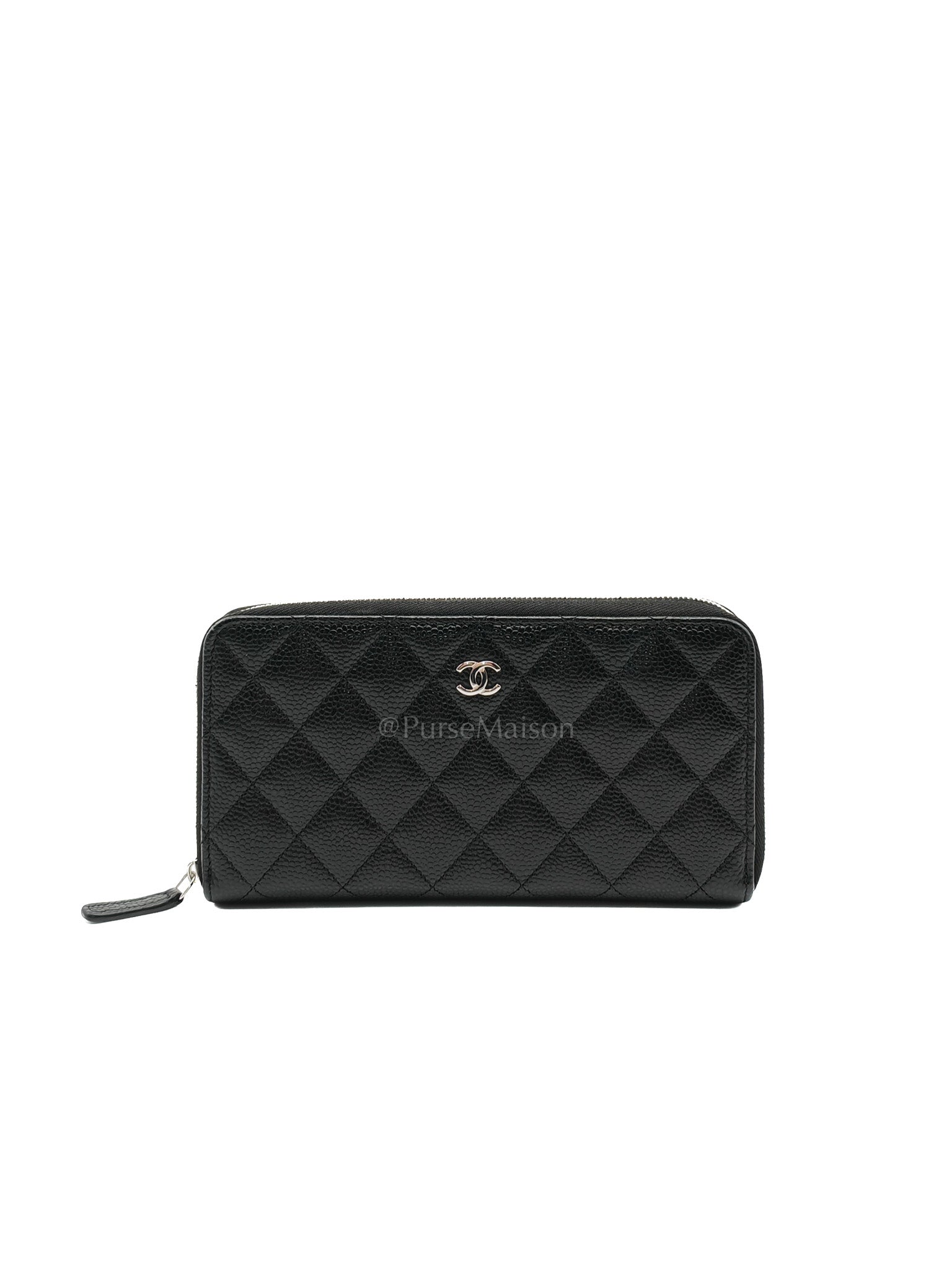 Classic Long Zipped Wallet in Black Caviar Leather & Palladium Hardware Microchip | Purse Maison Luxury Bags Shop