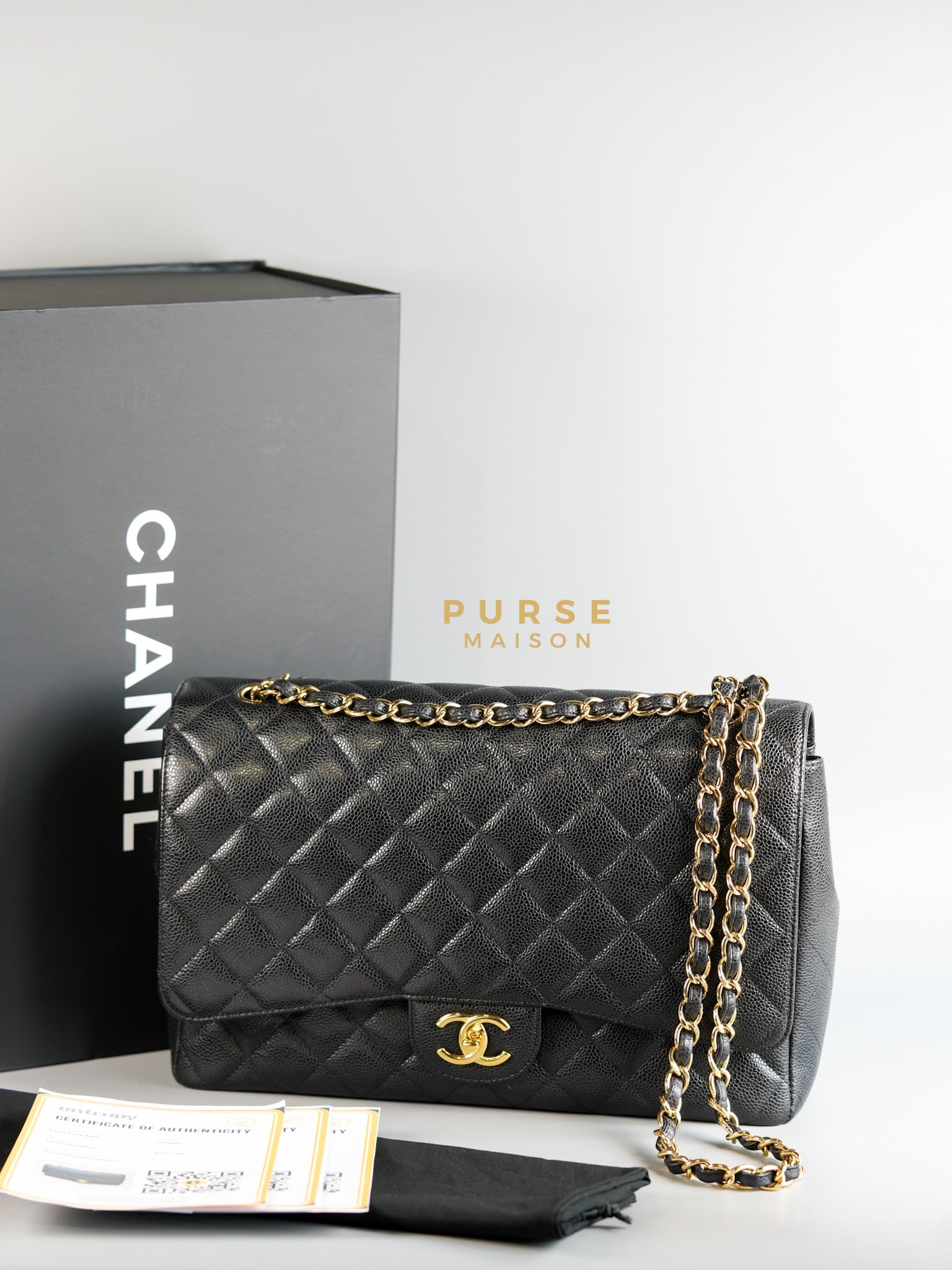 Classic Maxi Double Flap Caviar Quilted Leather in Gold Hardware Series 15 | Purse Maison Luxury Bags Shop