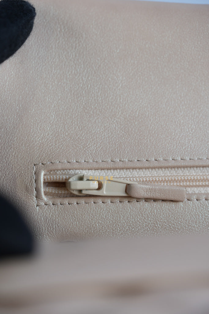 Classic Medium Double Flap Beige Iridescent Calfskin Leather Light Gold Hardware Series 31 | Purse Maison Luxury Bags Shop