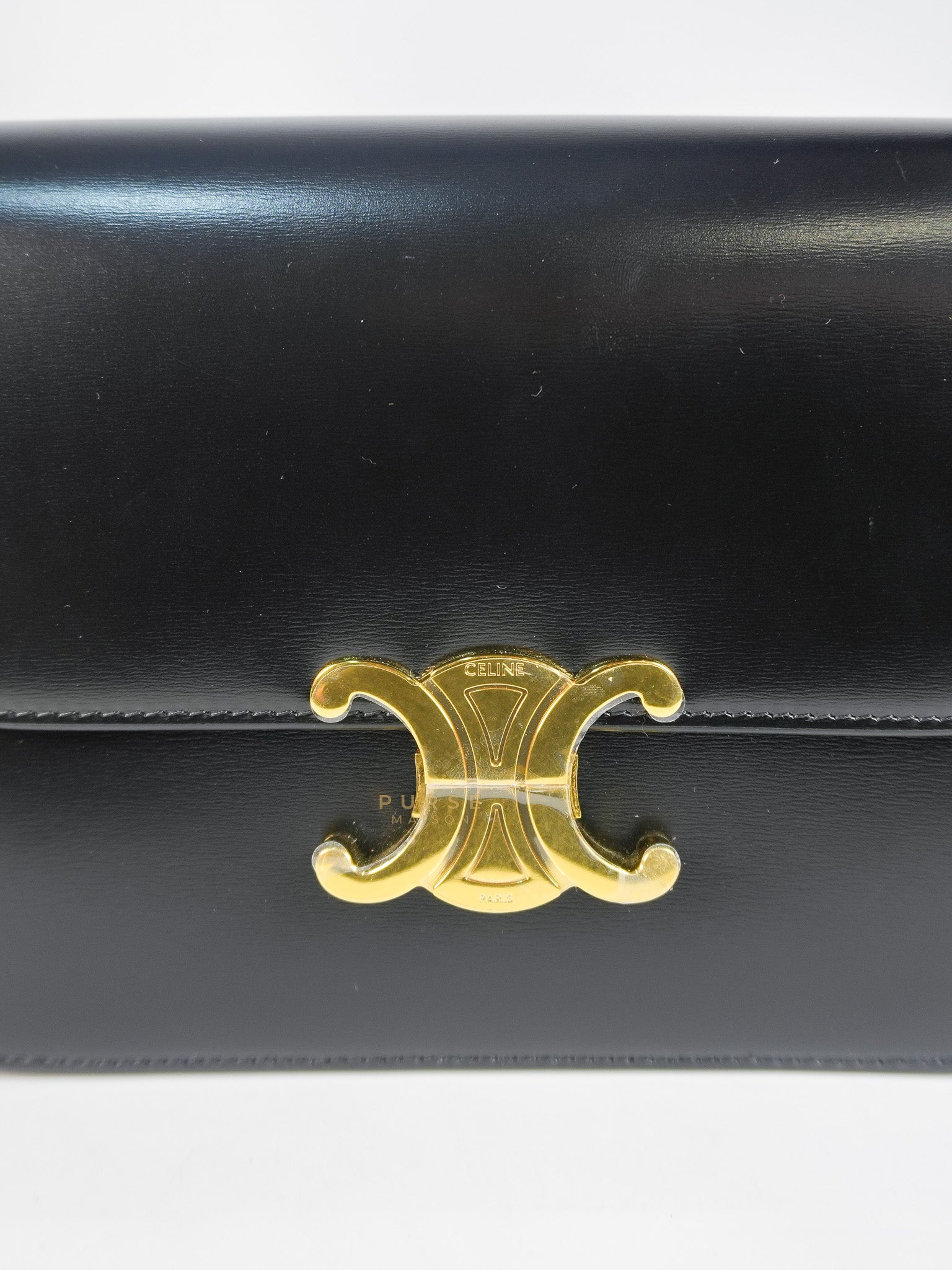 Classic Medium Triomphe in Black Shiny Calfskin Leather | Purse Maison Luxury Bags Shop