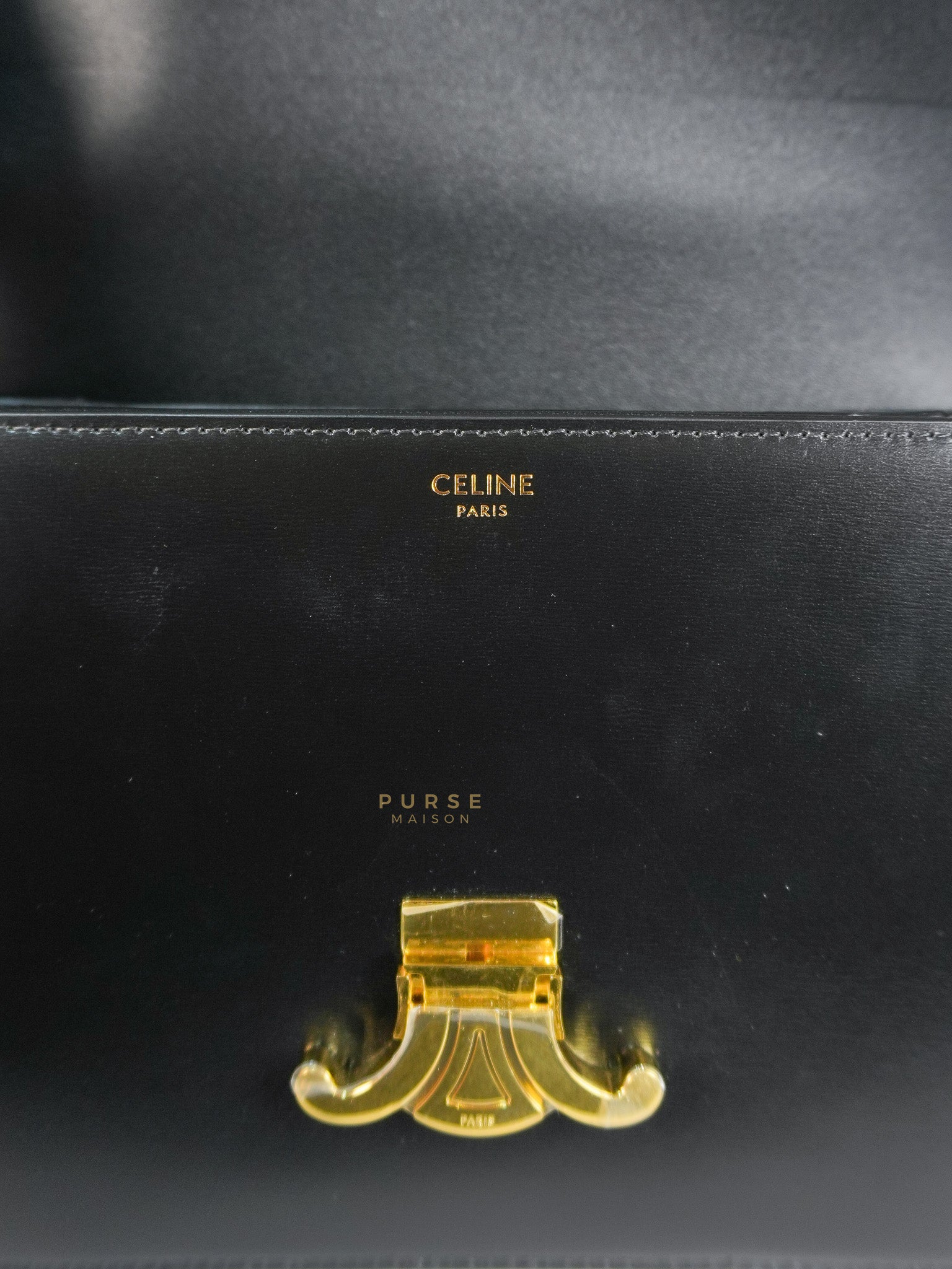 Classic Medium Triomphe in Black Shiny Calfskin Leather | Purse Maison Luxury Bags Shop