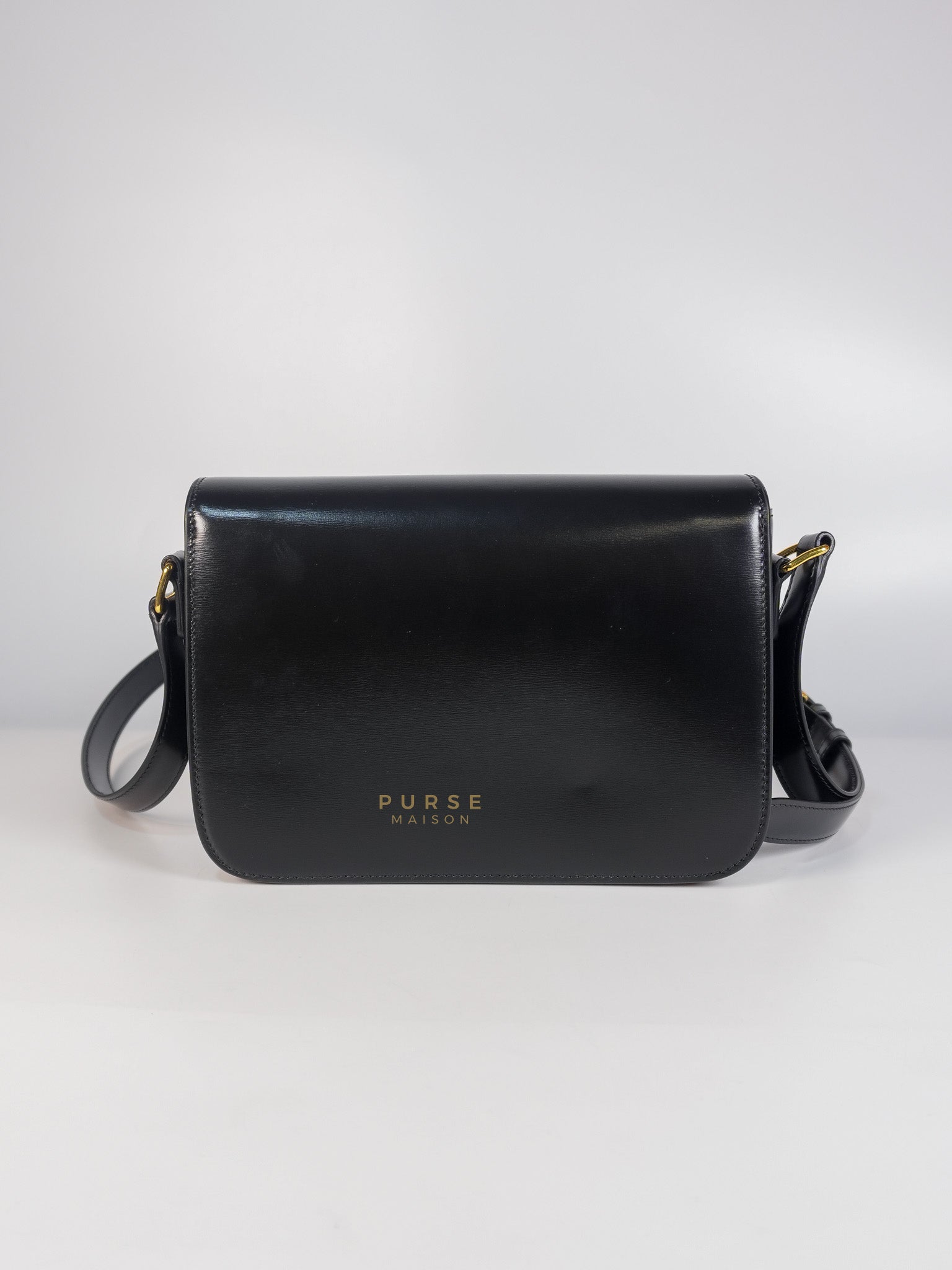 Classic Medium Triomphe in Black Shiny Calfskin Leather | Purse Maison Luxury Bags Shop