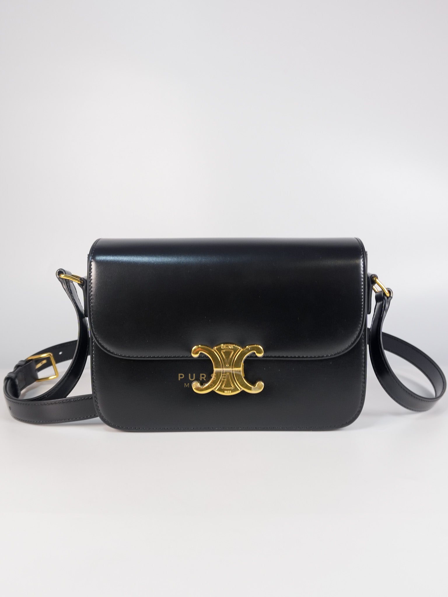 Classic Medium Triomphe in Black Shiny Calfskin Leather | Purse Maison Luxury Bags Shop