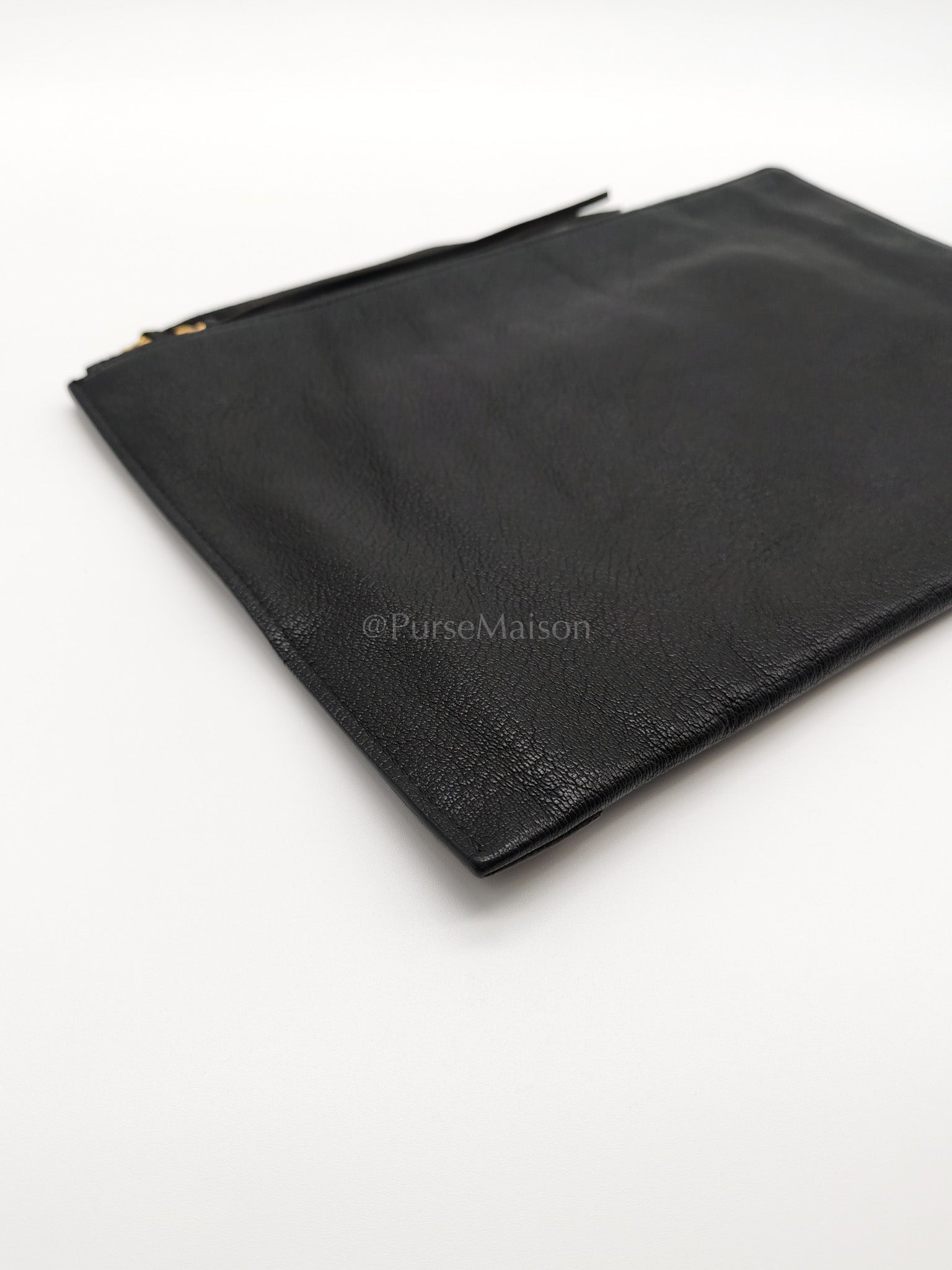 Classic Metallic Edge Clutch in Black Calfskin Leather | Purse Maison Luxury Bags Shop