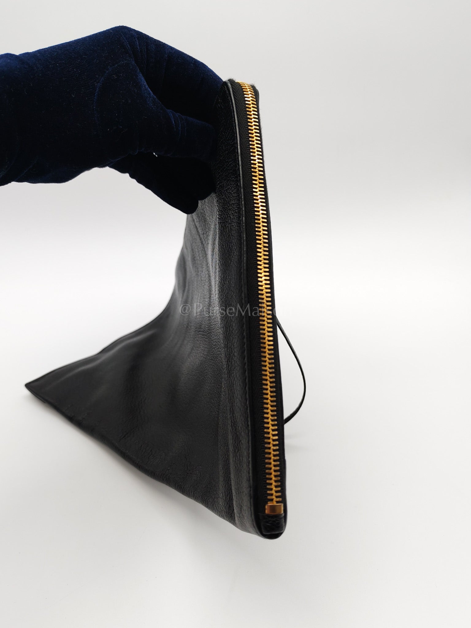 Classic Metallic Edge Clutch in Black Calfskin Leather | Purse Maison Luxury Bags Shop