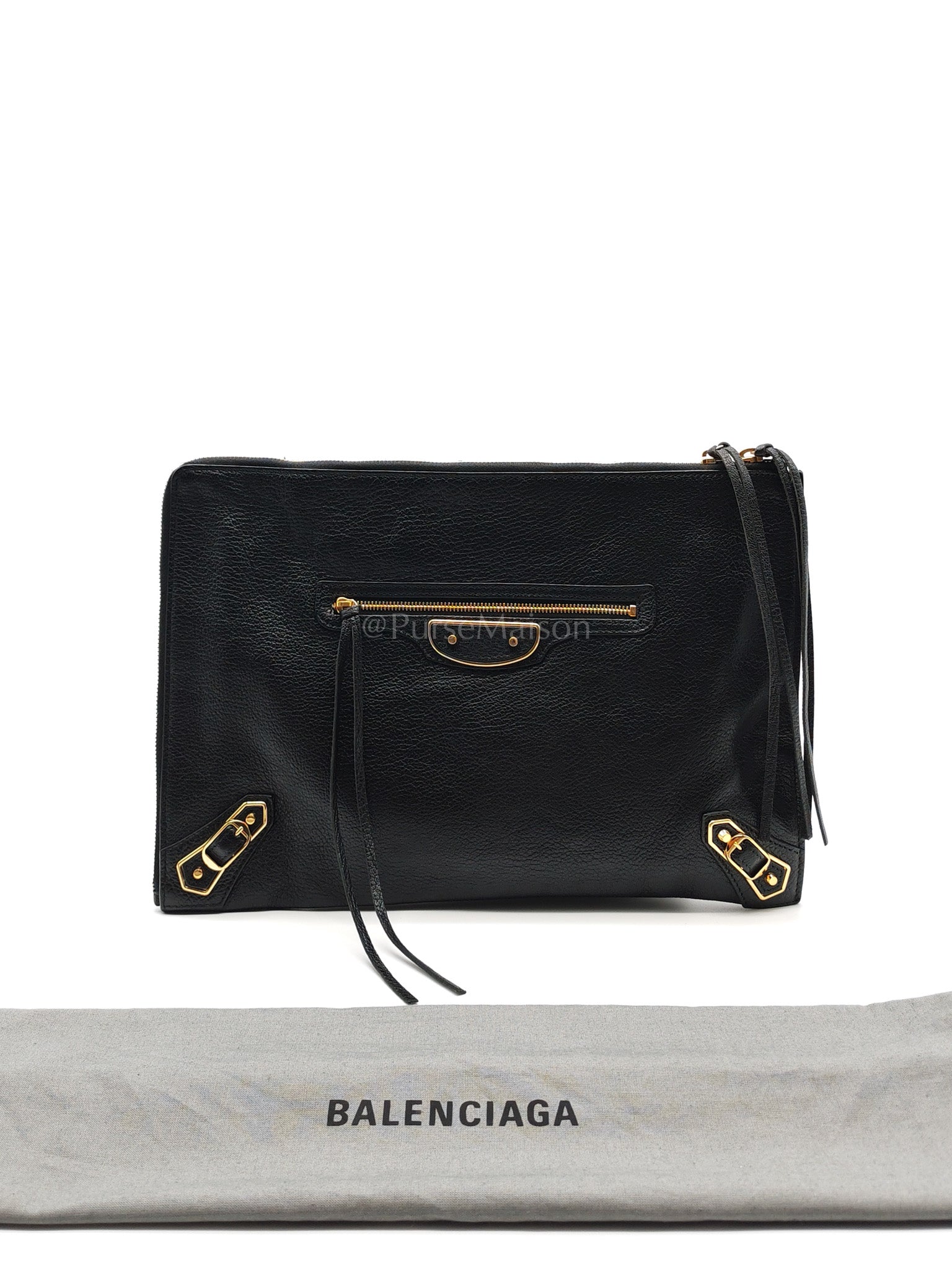Classic Metallic Edge Clutch in Black Calfskin Leather | Purse Maison Luxury Bags Shop