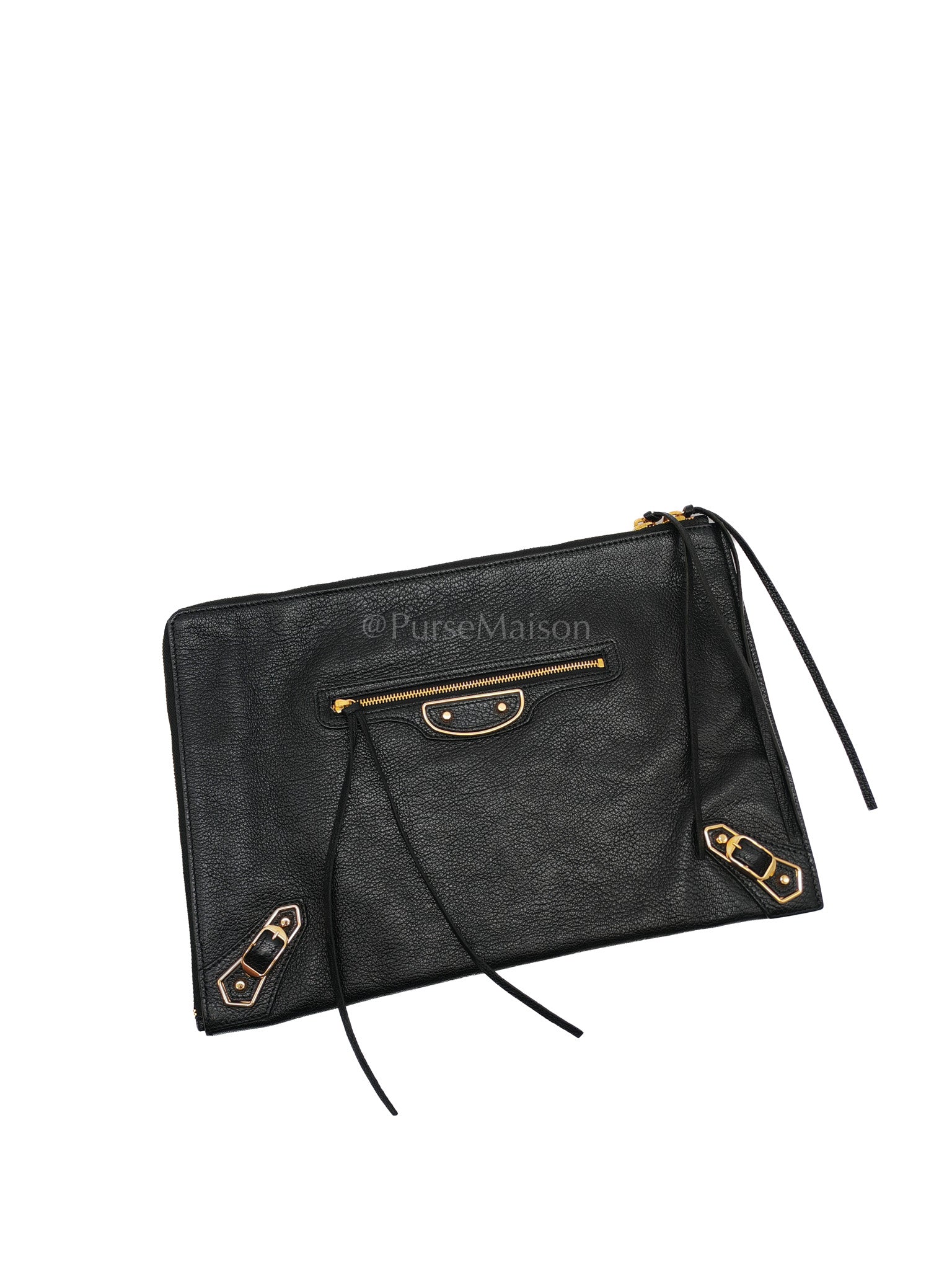 Classic Metallic Edge Clutch in Black Calfskin Leather | Purse Maison Luxury Bags Shop
