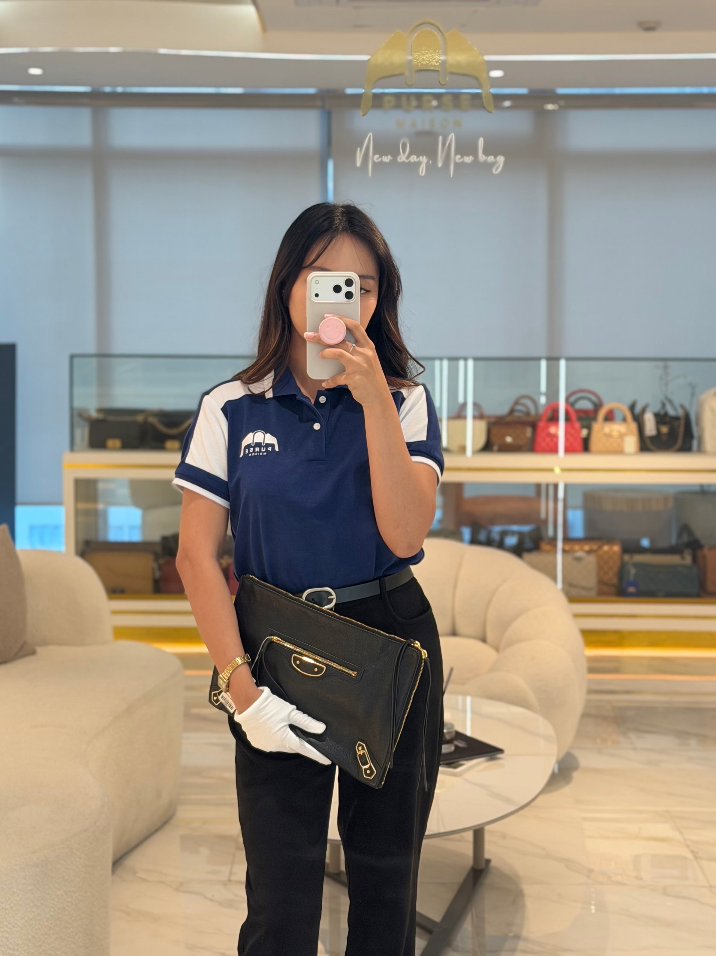 Classic Metallic Edge Clutch in Black Calfskin Leather | Purse Maison Luxury Bags Shop