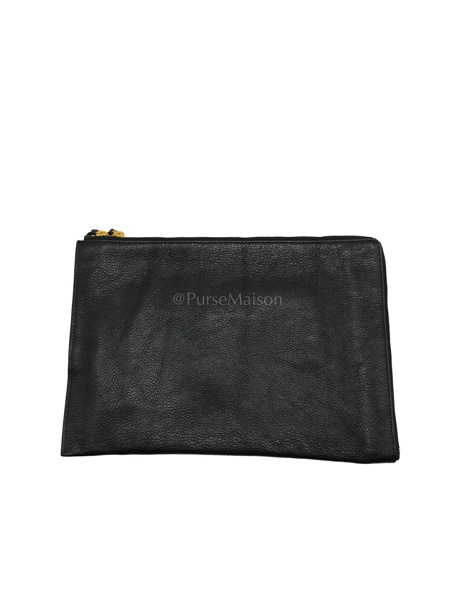 Classic Metallic Edge Clutch in Black Calfskin Leather | Purse Maison Luxury Bags Shop