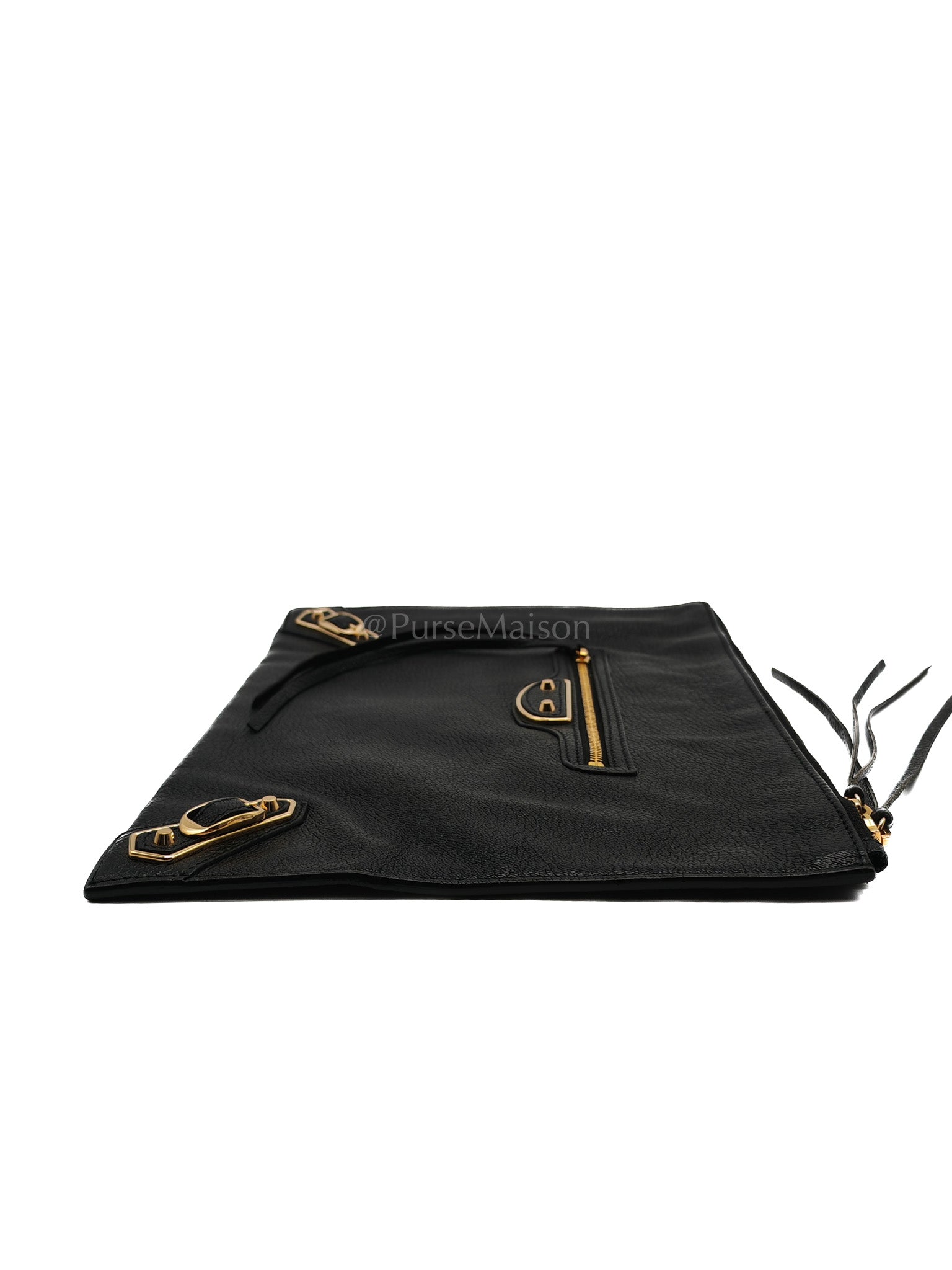Classic Metallic Edge Clutch in Black Calfskin Leather | Purse Maison Luxury Bags Shop